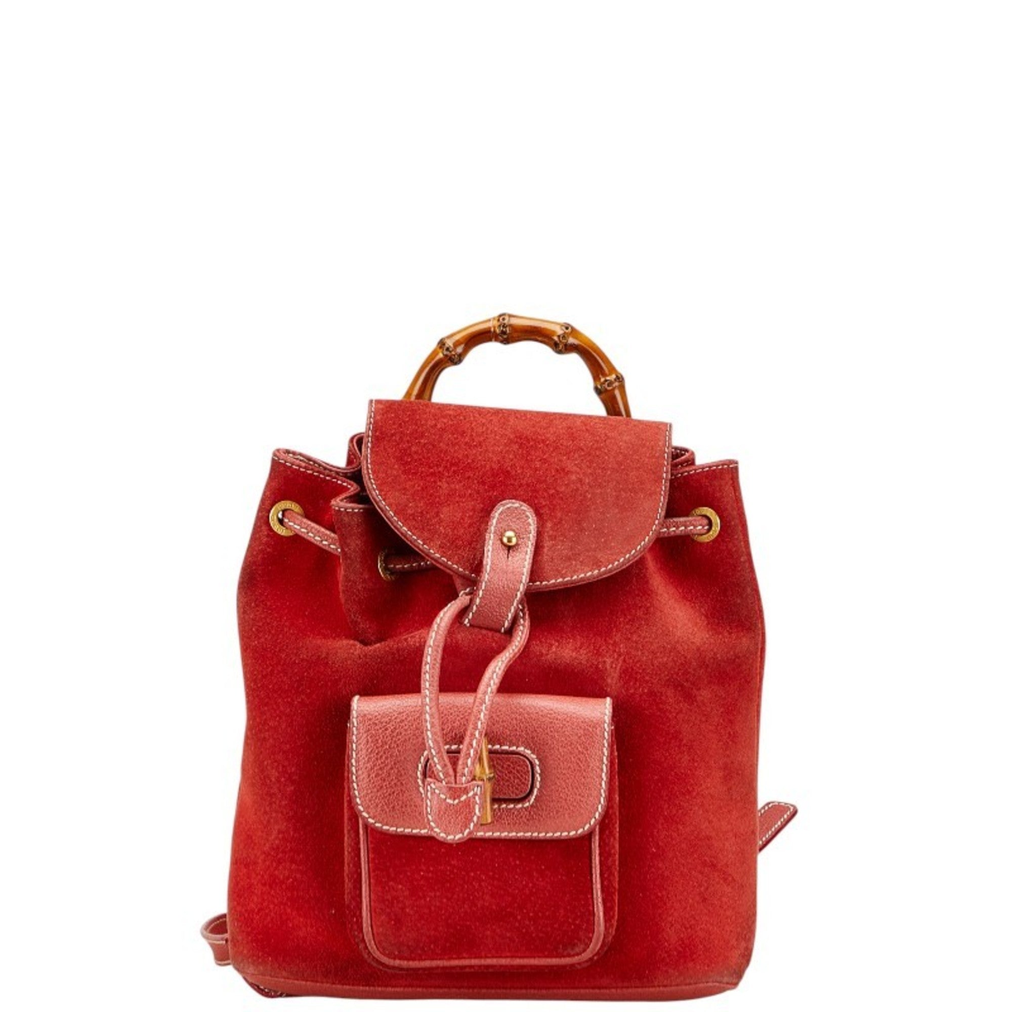 Gucci Bamboo Red Color Suede Leather Backpack (Pre-Owned)