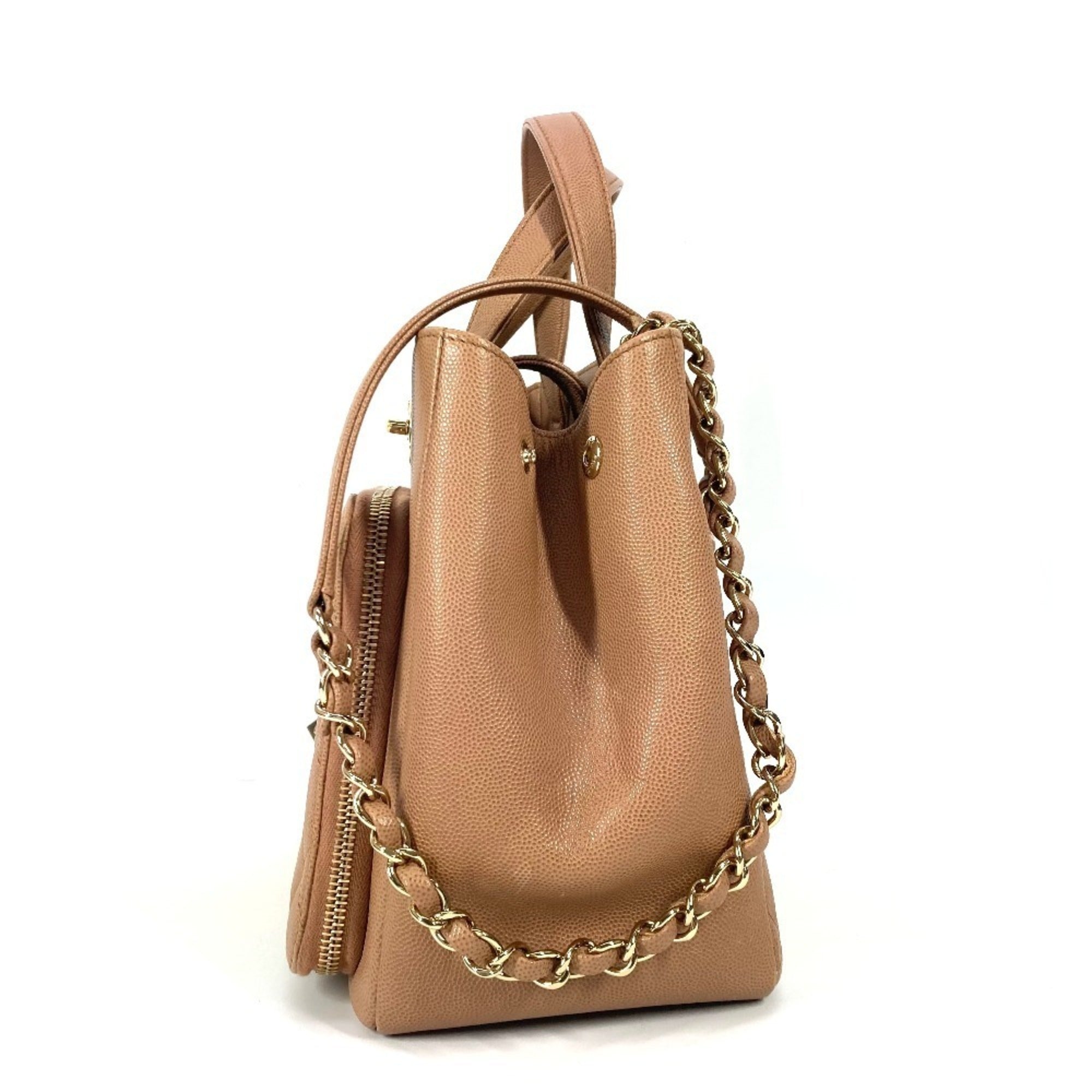 Chanel Beige Grained Calfskin Shoulder Bag Tote Bag (Pre-Owned)