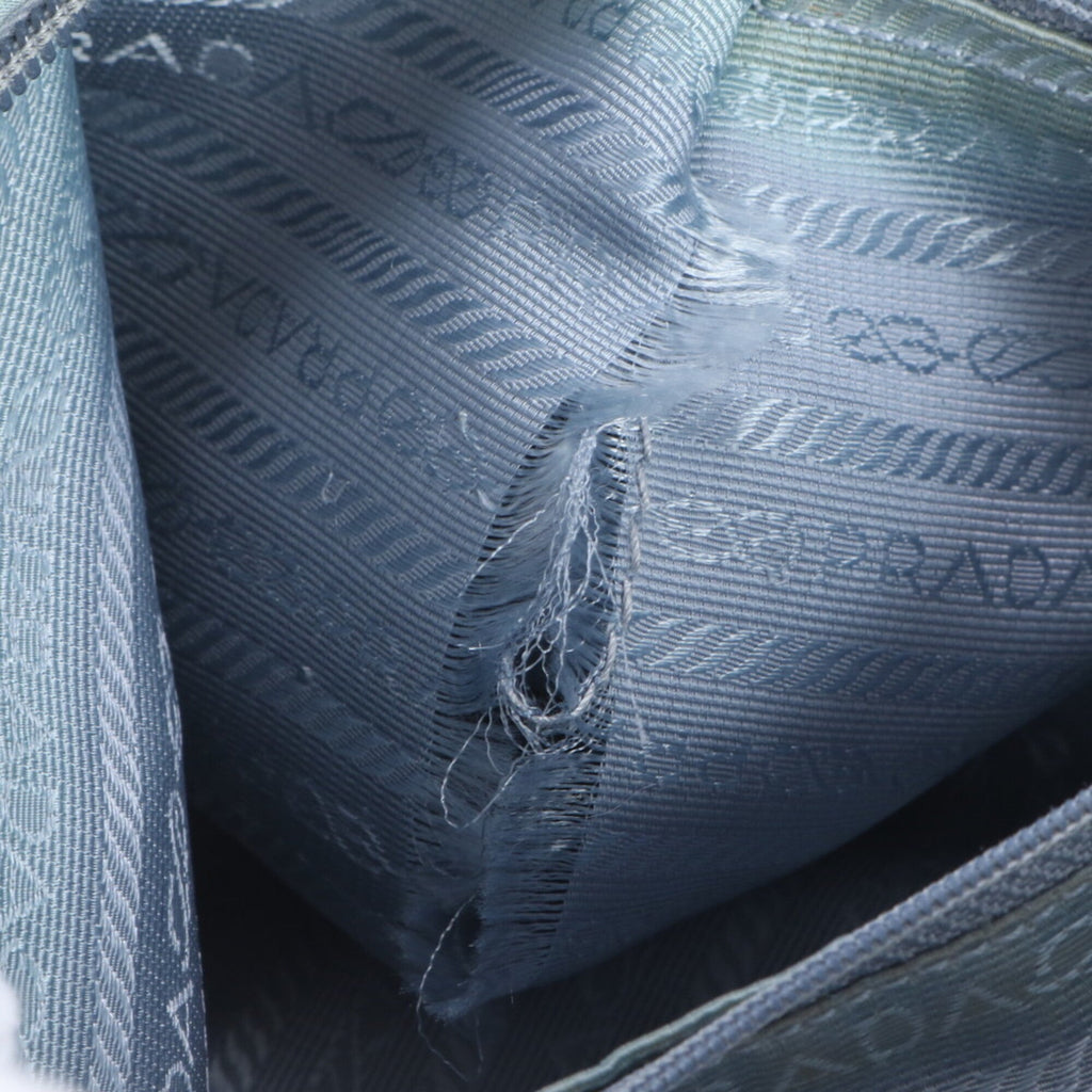 Prada Beige Blue Nylon Leather Shoulder Bag (Pre-Owned)