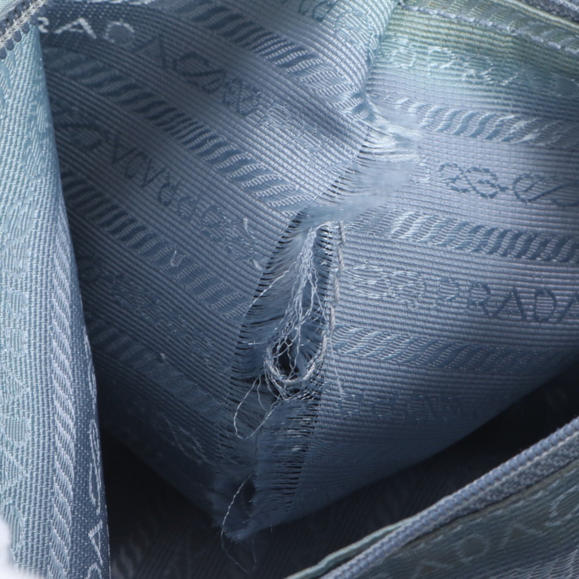 Prada Beige Blue Nylon Leather Shoulder Bag (Pre-Owned)