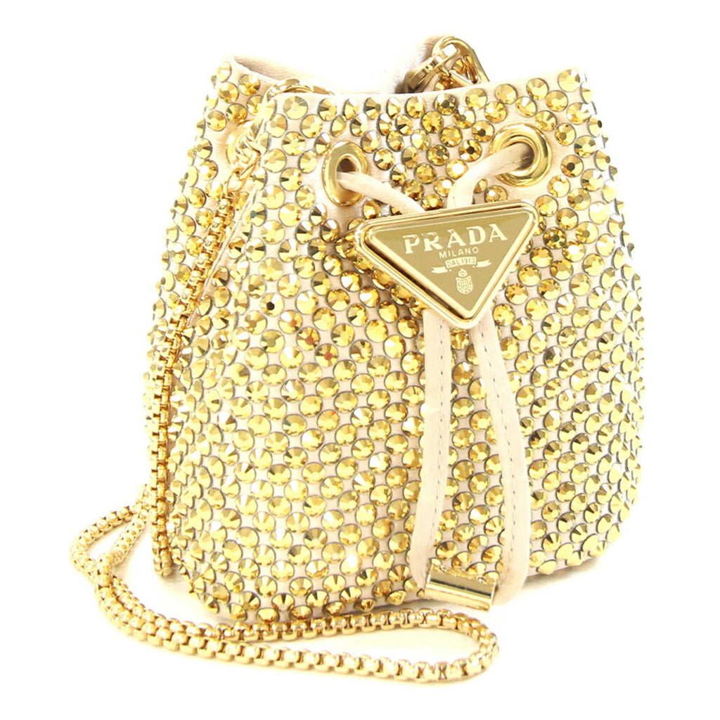 Prada Beige Gold Satin Pochette Shoulder Bag (Pre-Owned)
