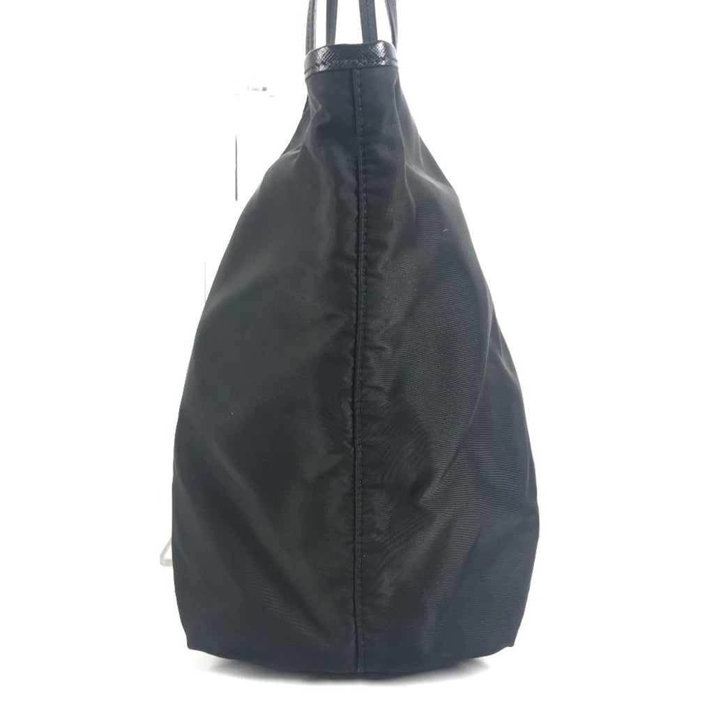 Prada Black Blue Leather Nylon Shoulder Bag Tote Bag (Pre-Owned)