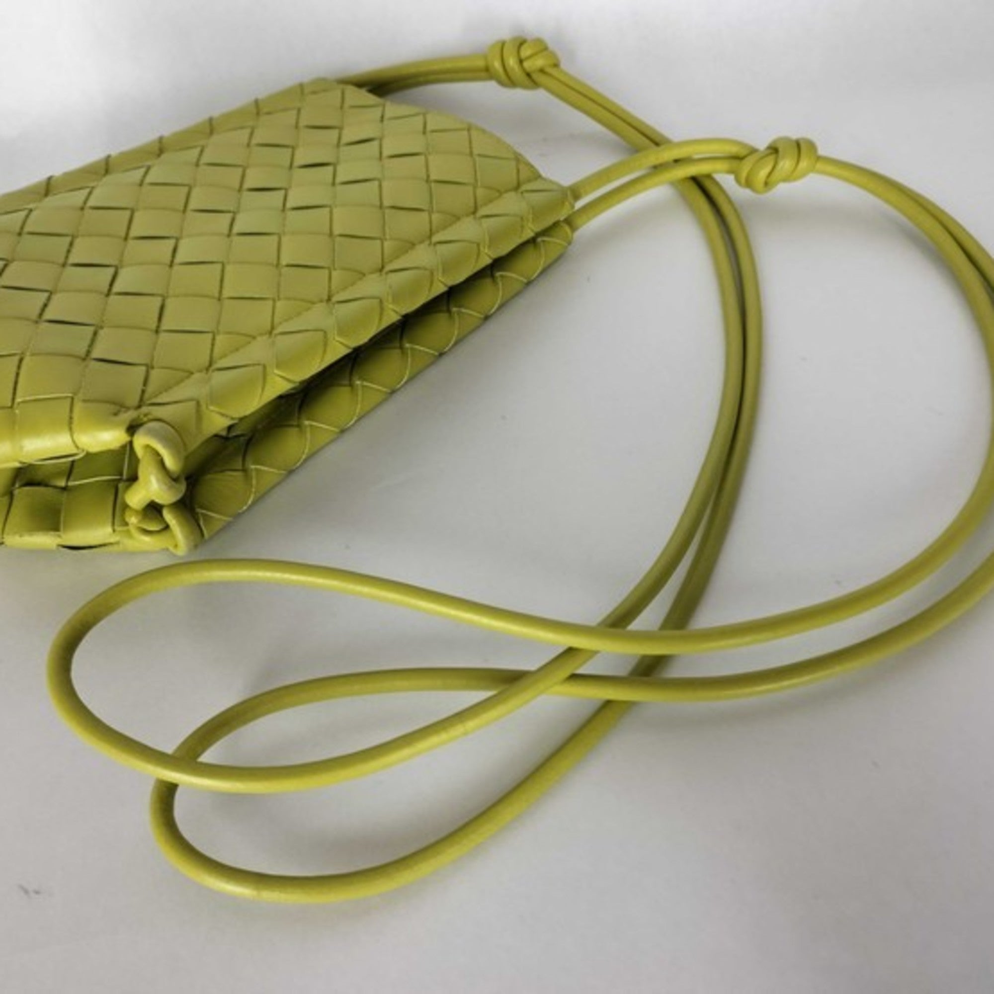 Bottega Veneta Intrecciato Green Yellow Leather Handbag Shoulder Bag Tote Bag (Pre-Owned)