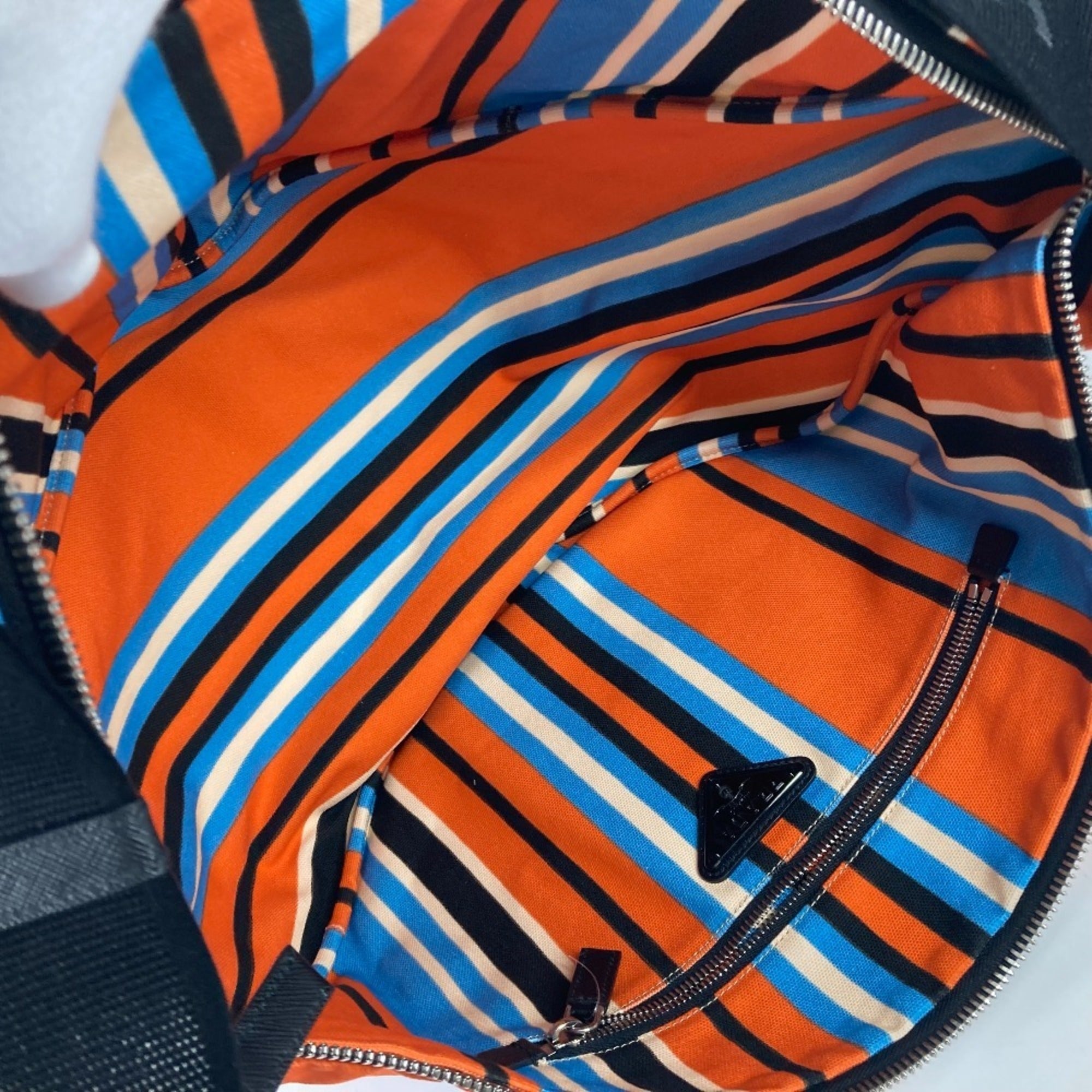 Prada Black Blue Orange Canvas Shoulder Bag Sling Bag (Pre-Owned)