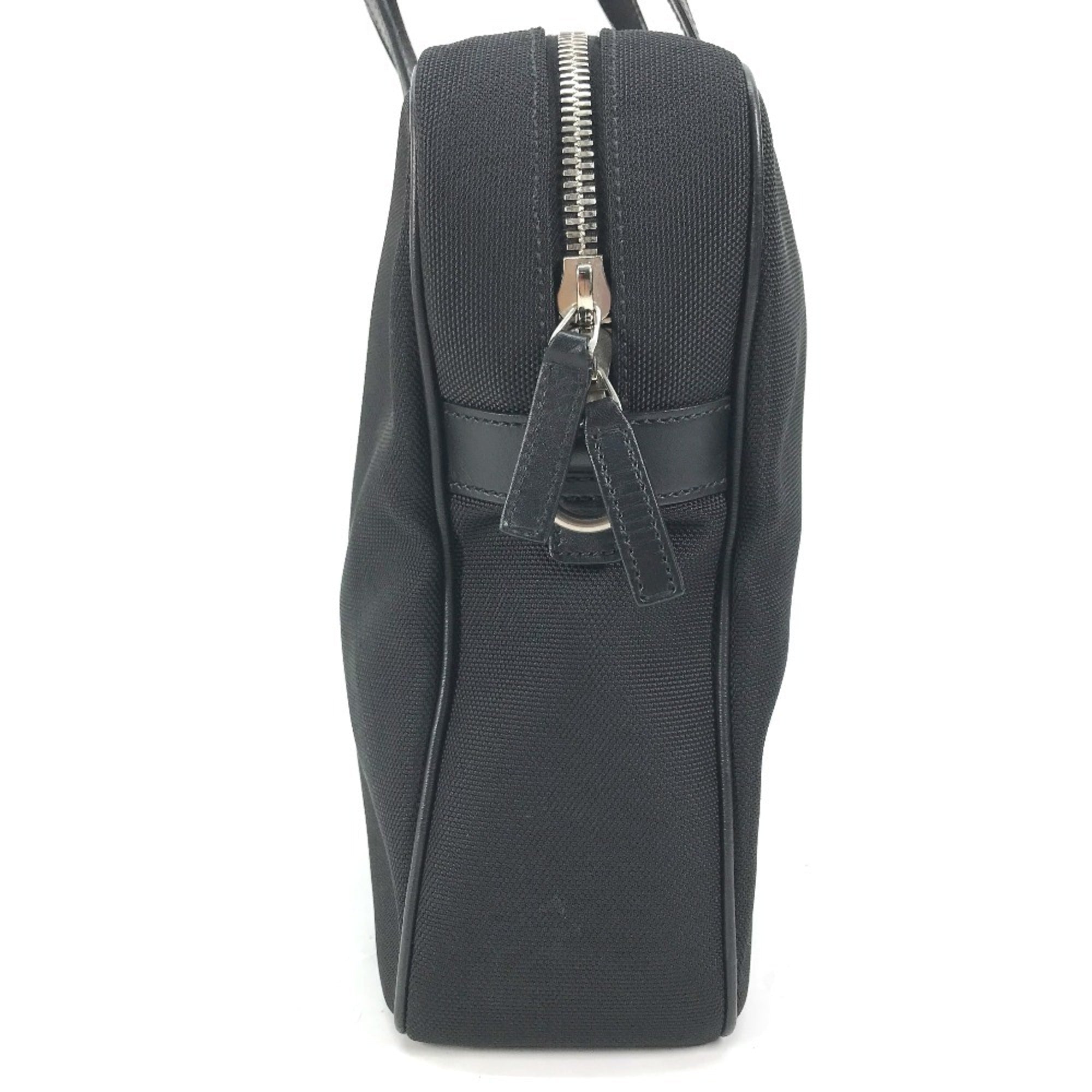 Gucci Black Leather Canvas Handbag Shoulder Bag Tote Bag (Pre-Owned)