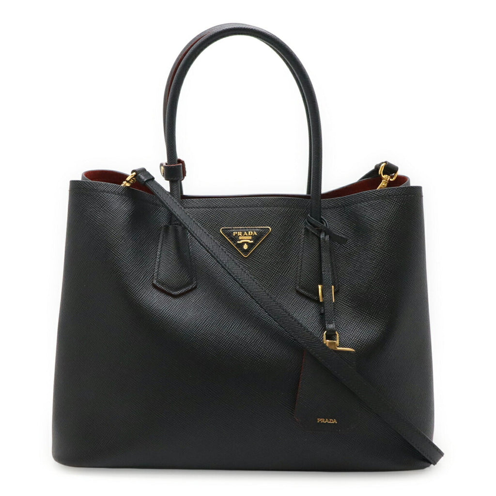 Prada Saffiano Black Nero Leather Shoulder Bag Tote Bag (Pre-Owned)