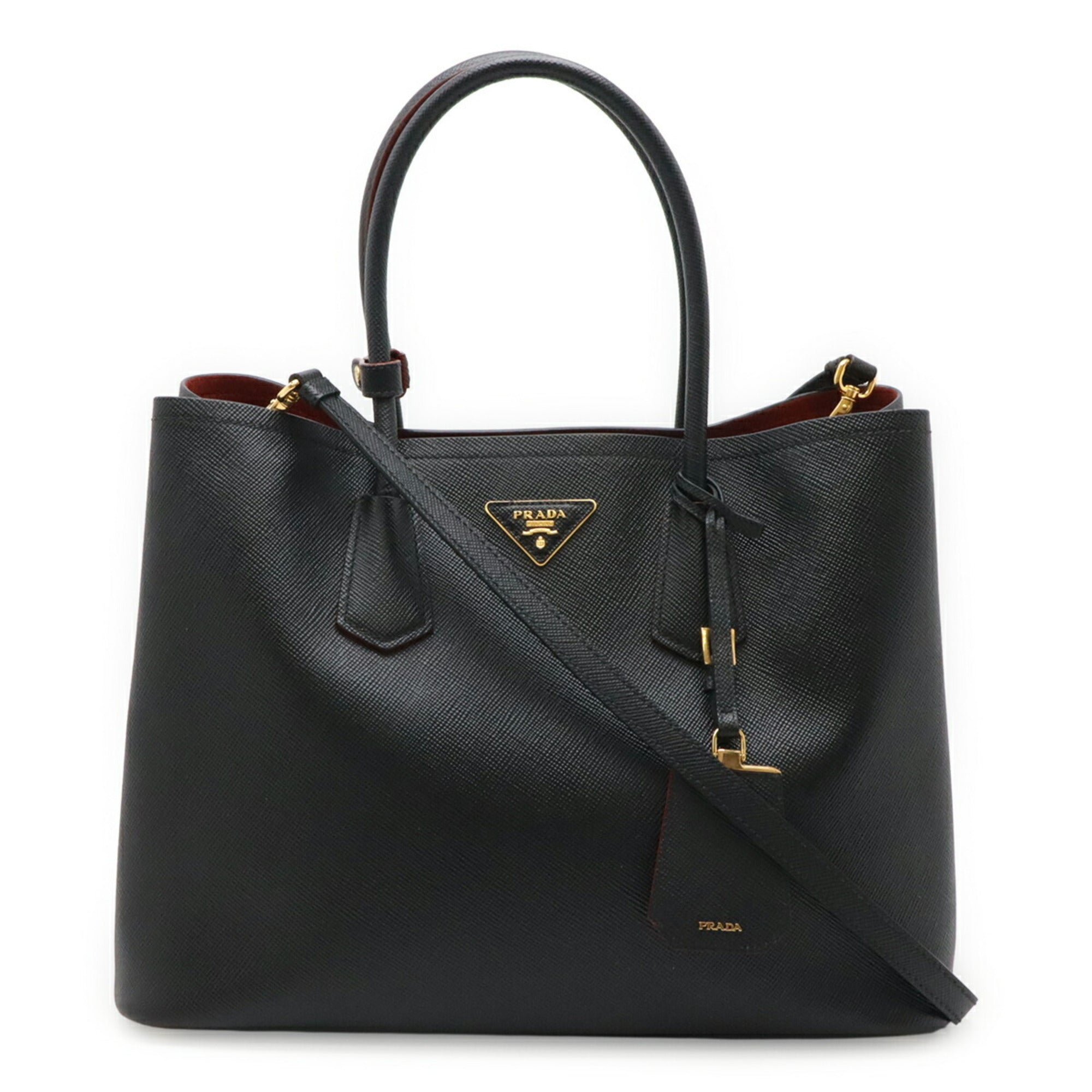 Prada Saffiano Black Nero Leather Shoulder Bag Tote Bag (Pre-Owned)