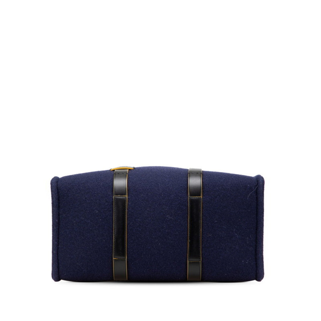 Fendi Navy Wool Leather Handbag Tote Bag (Pre-Owned)