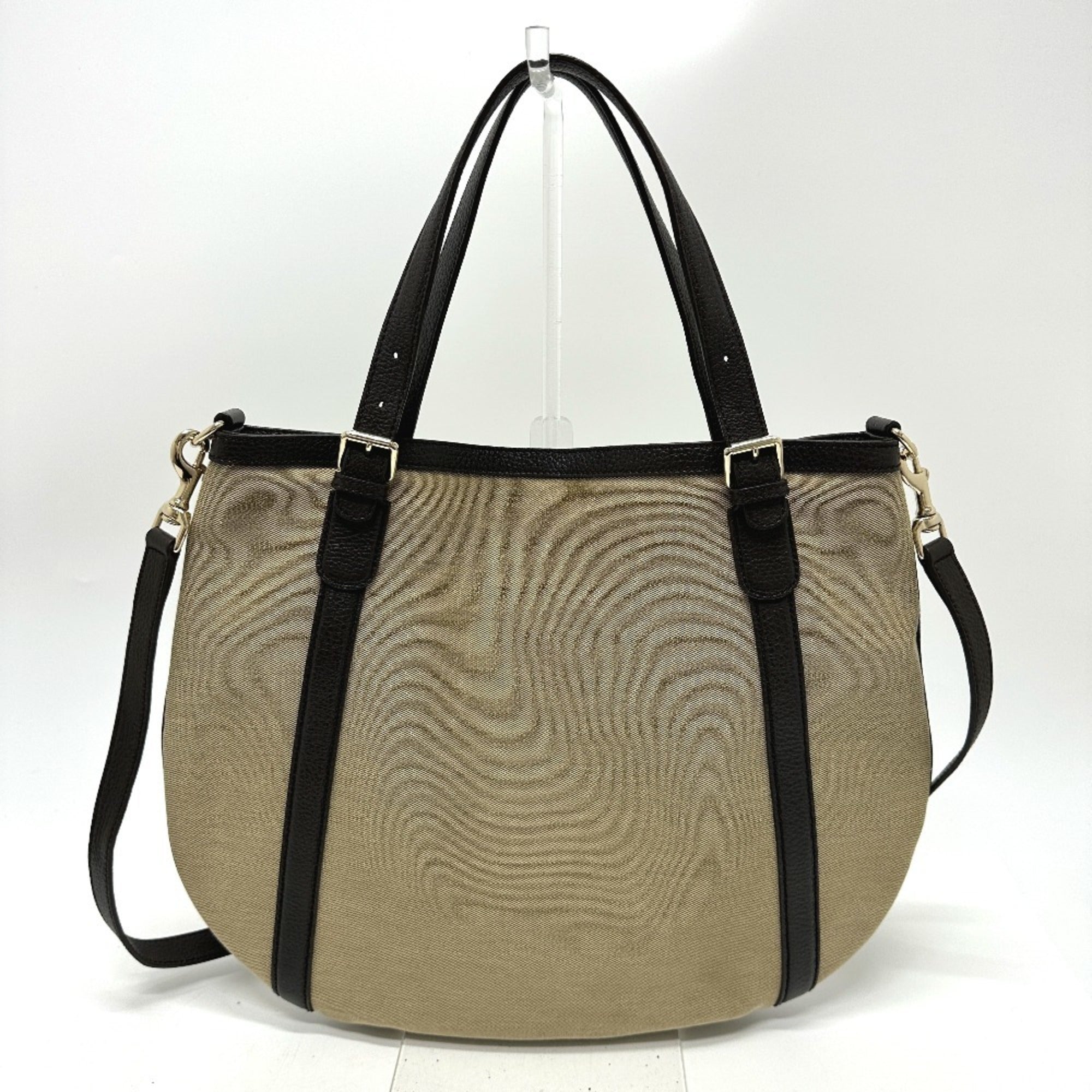 Gucci Beige Canvas Leather Shoulder Bag Tote Bag (Pre-Owned)