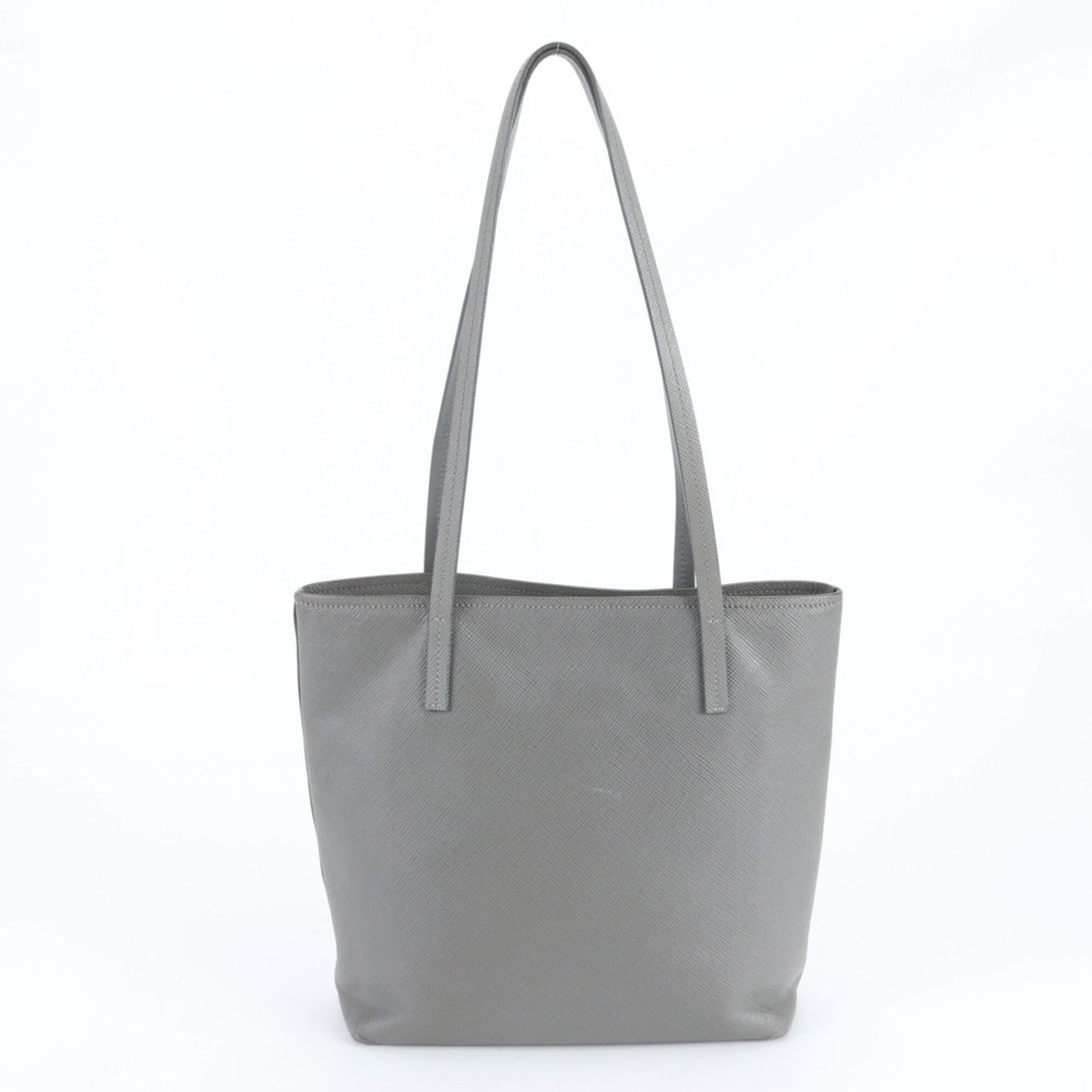Prada Saffiano Gray Leather Handbag Tote Bag (Pre-Owned)