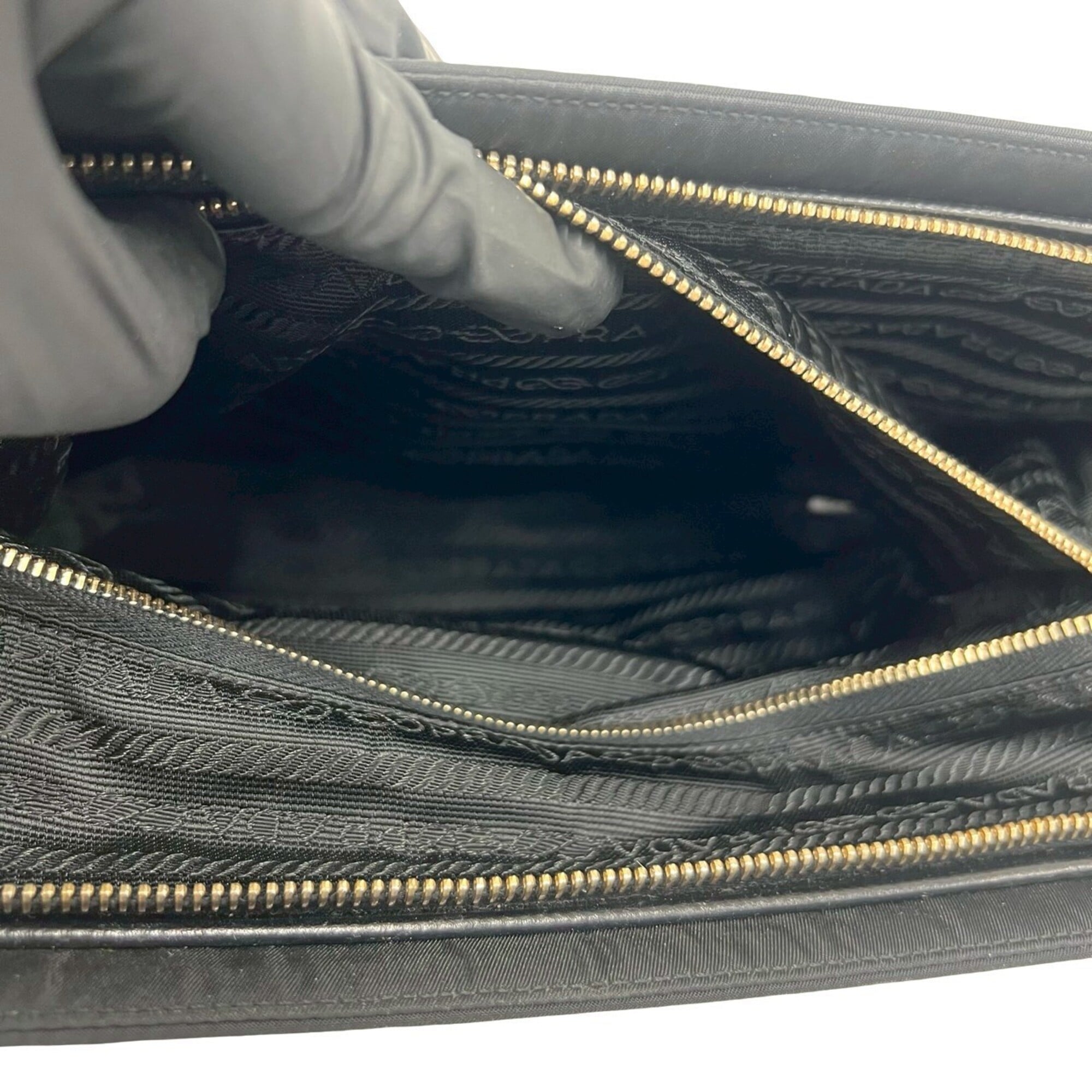 Prada Black Nylon Leather Handbag Shoulder Bag Tote Bag (Pre-Owned)