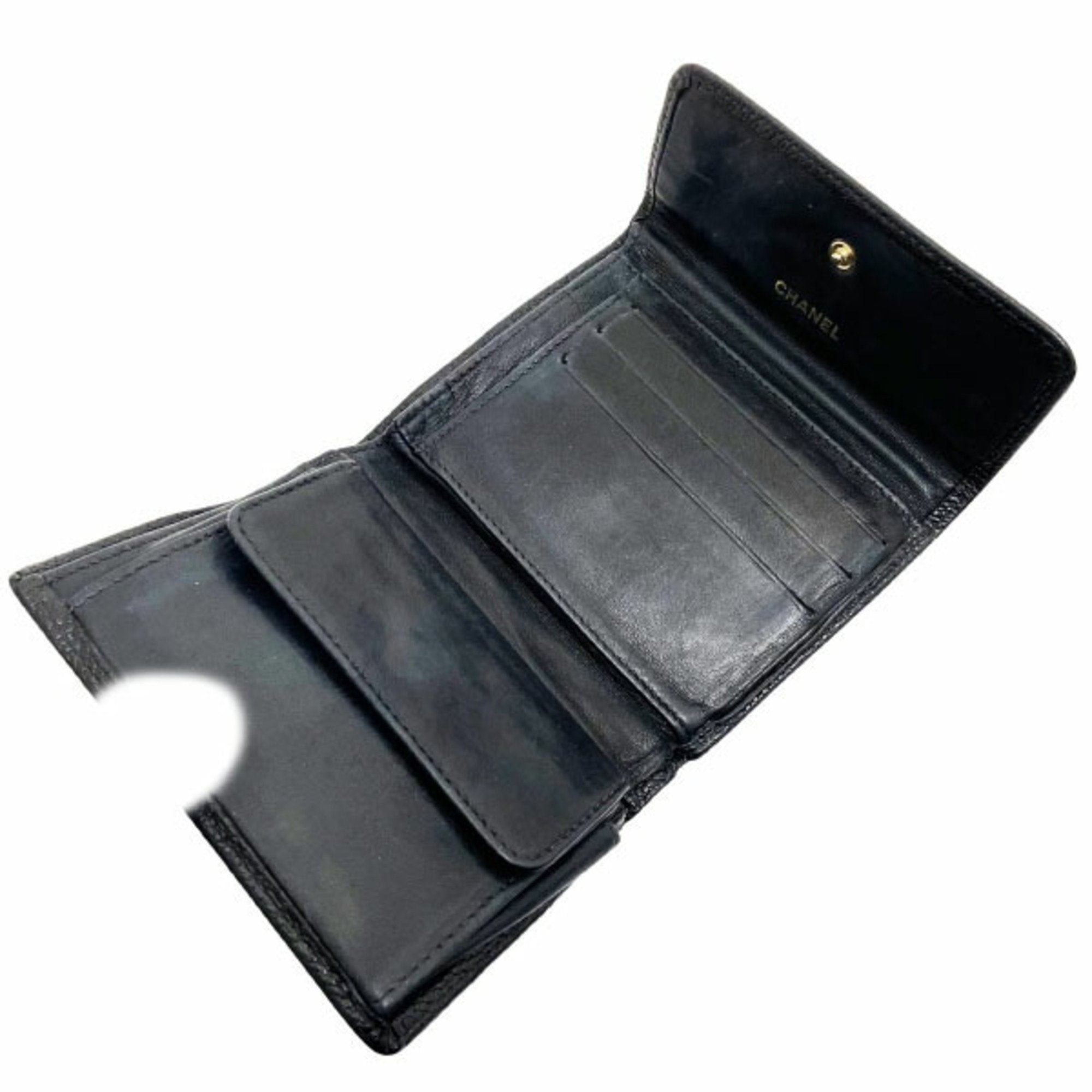 Chanel Black Grained Calfskin Wallet (Tri-Fold) (Pre-Owned)