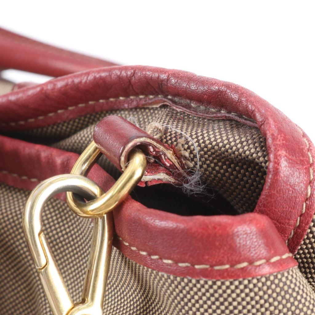 Prada Beige Red Color Leather Handbag Shoulder Bag Tote Bag (Pre-Owned)