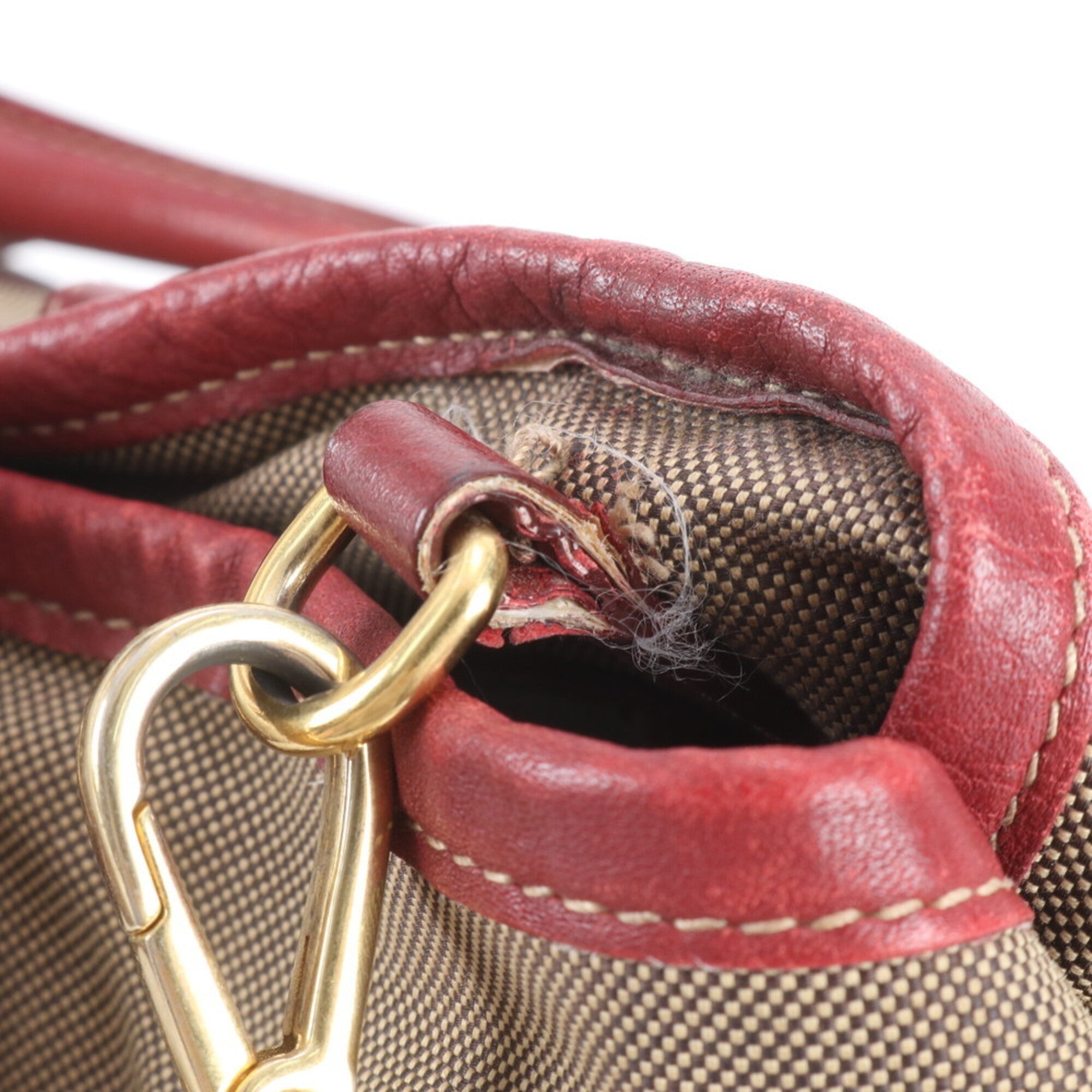 Prada Beige Red Color Leather Handbag Shoulder Bag Tote Bag (Pre-Owned)