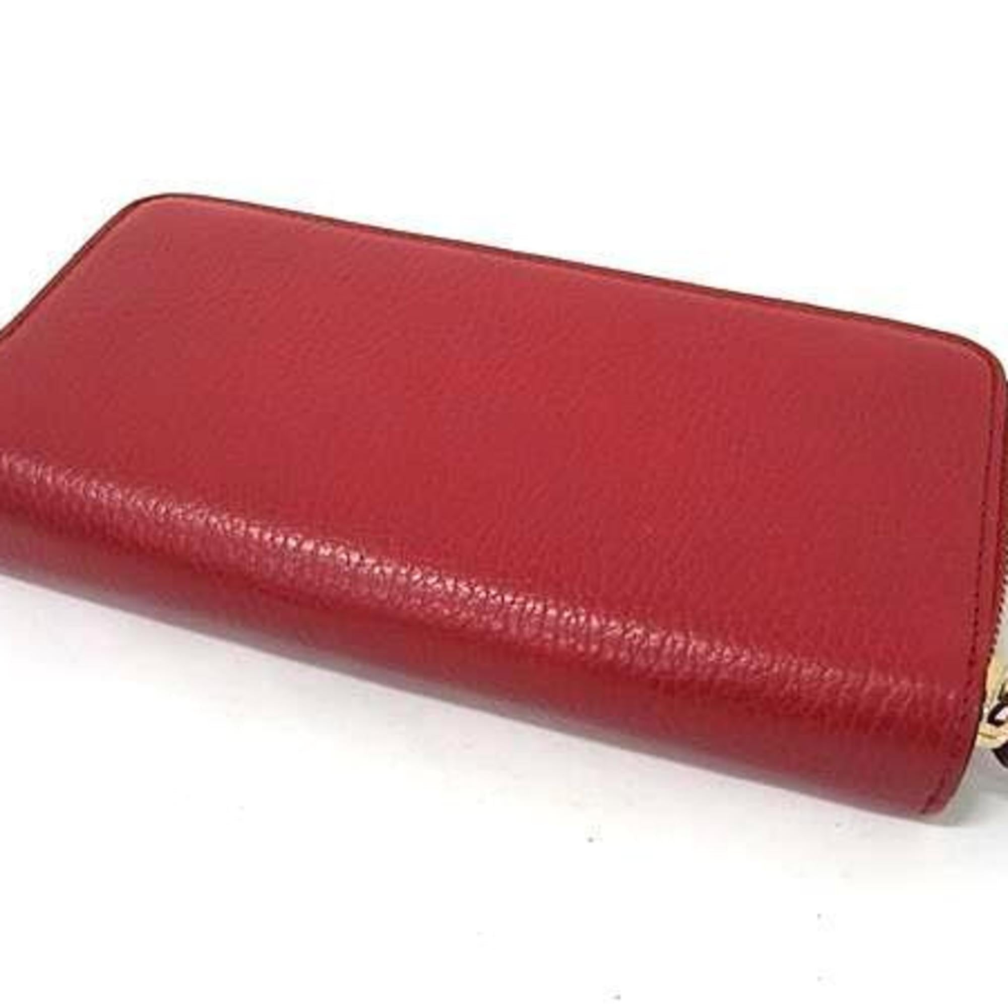 Gucci Red Color Leather Long Wallet (Tri-Fold) (Pre-Owned)