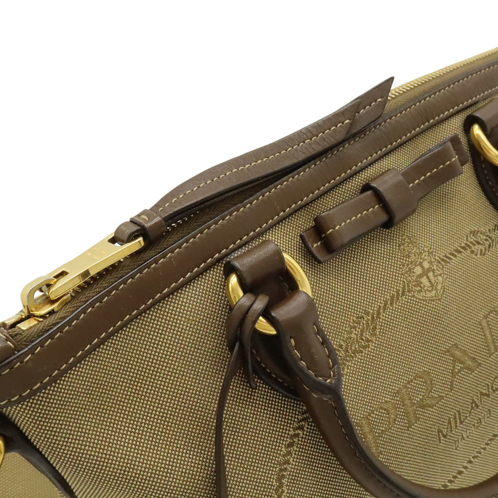 Prada Beige Dark Brown Khaki Canvas Leather Handbag Shoulder Bag (Pre-Owned)
