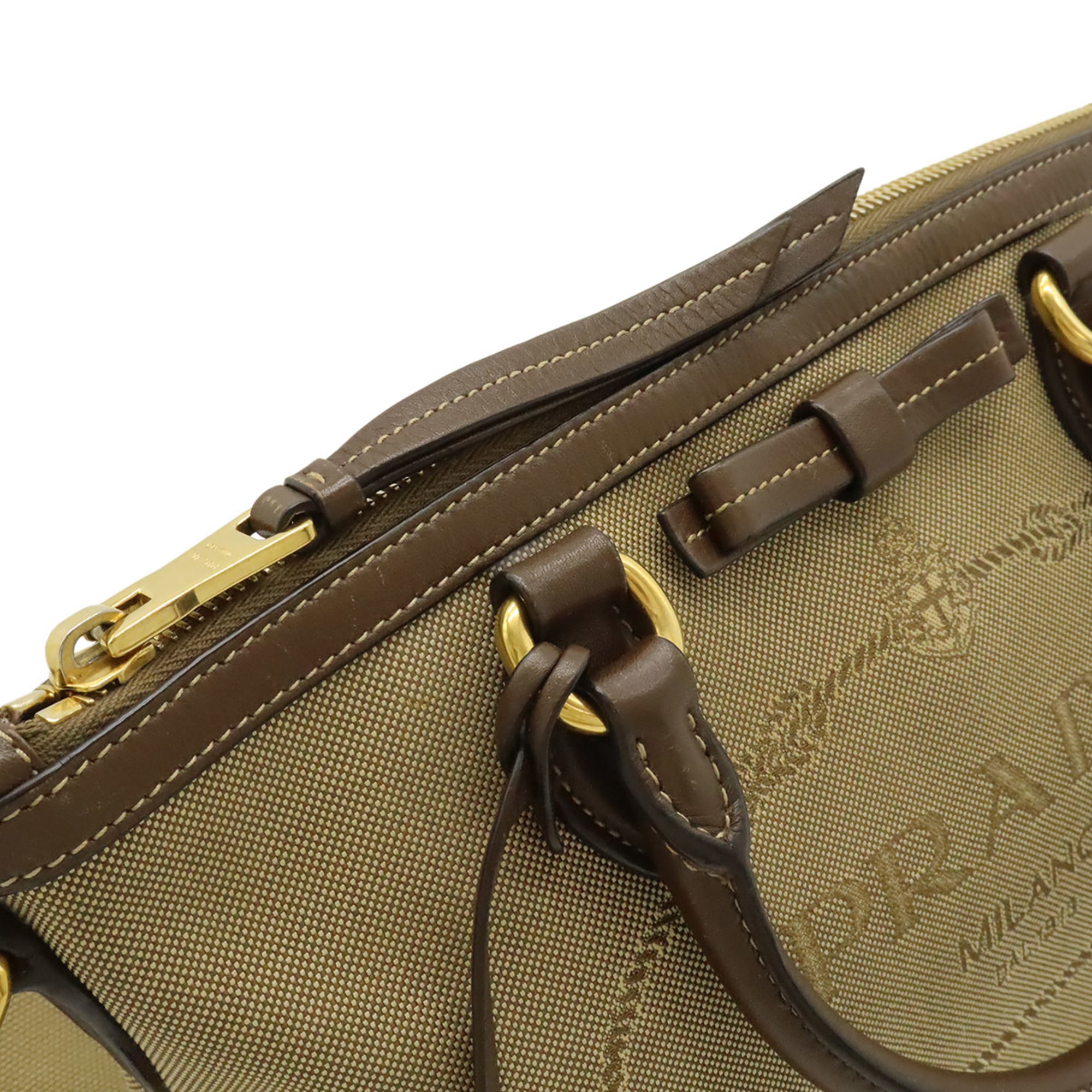 Prada Beige Dark Brown Khaki Canvas Leather Handbag Shoulder Bag (Pre-Owned)