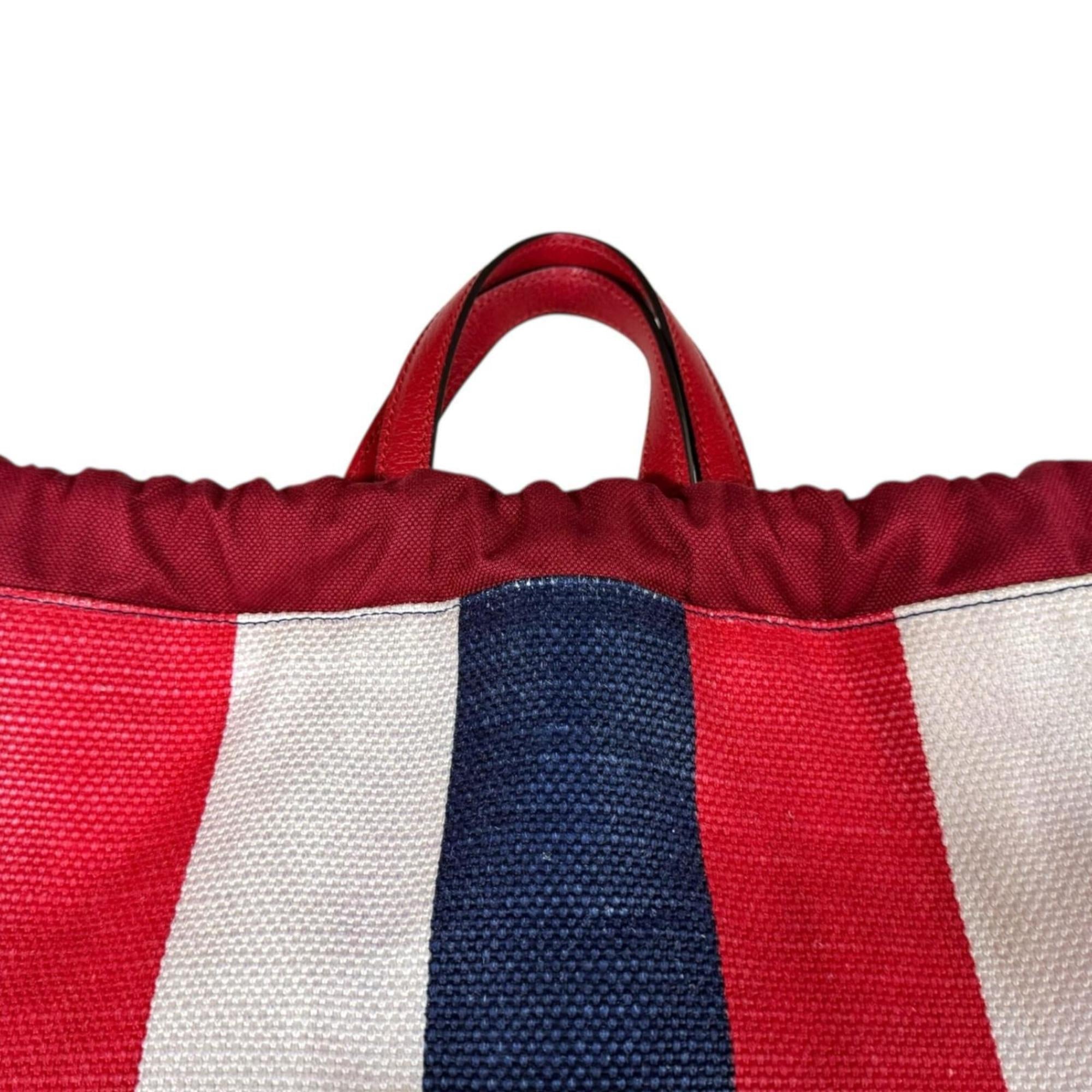 Gucci Blue Red Color White Canvas Leather Backpack (Pre-Owned)