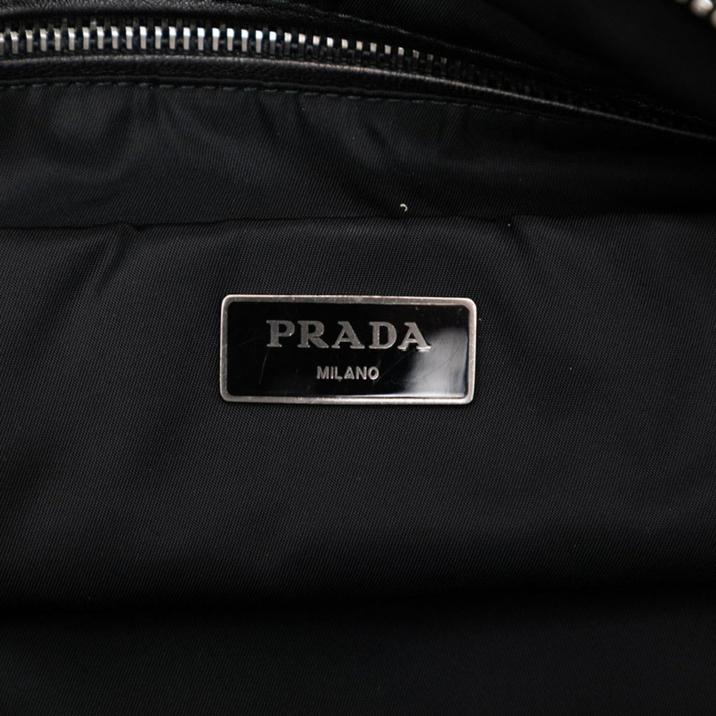 Prada Black Navy Nylon Leather Handbag Shoulder Bag (Pre-Owned)
