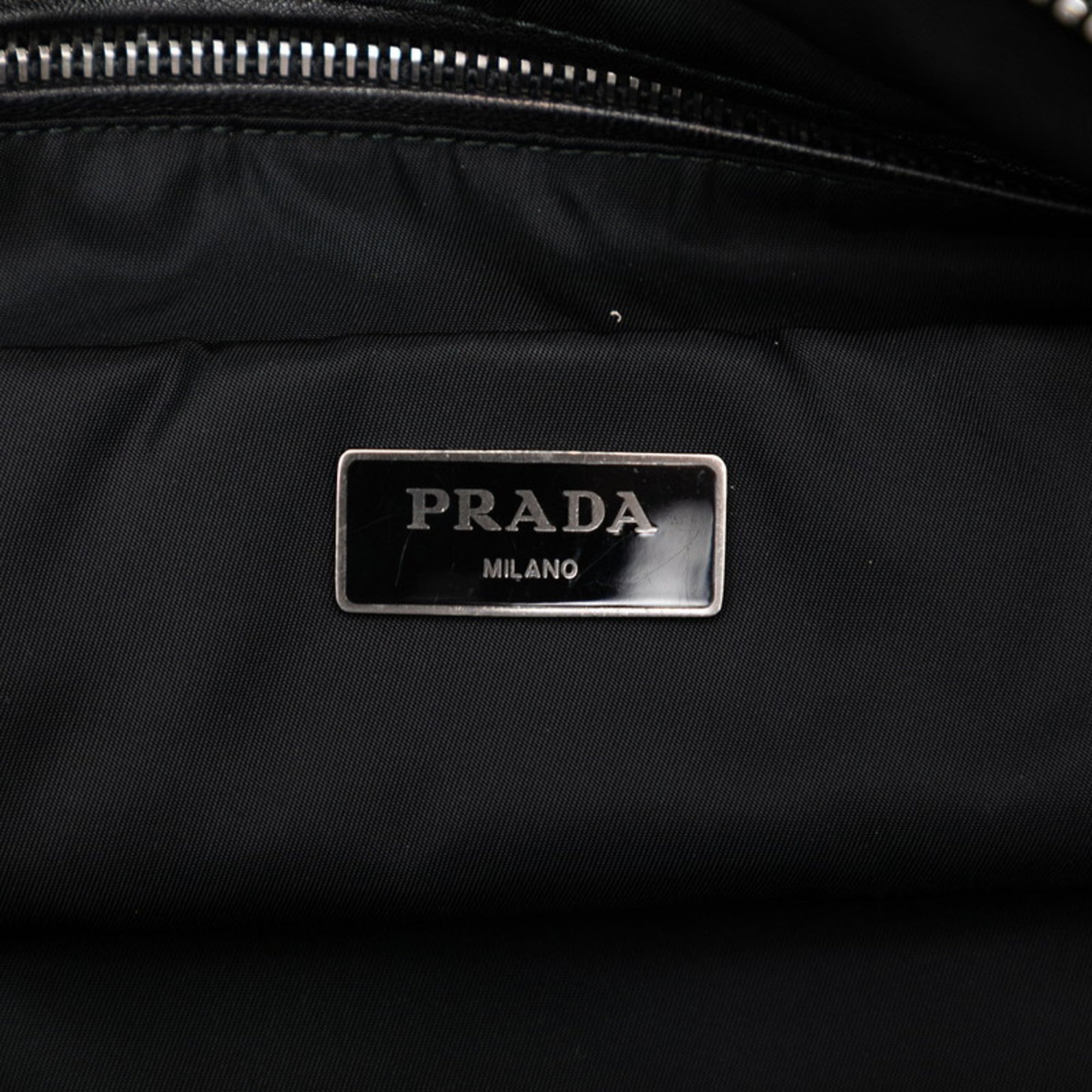 Prada Black Navy Nylon Leather Handbag Shoulder Bag (Pre-Owned)