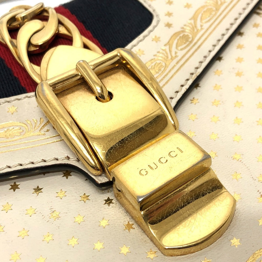 Gucci Blue White Leather Handbag Shoulder Bag (Pre-Owned)