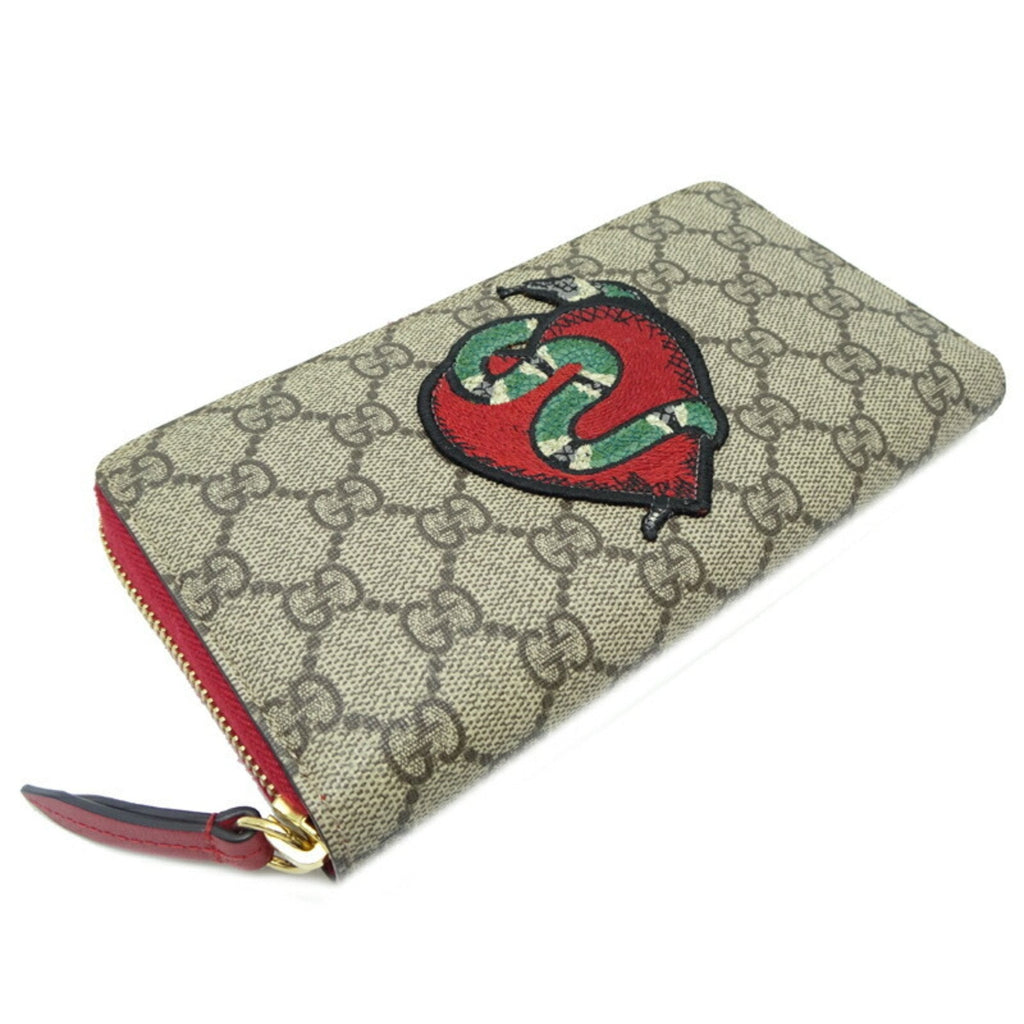 Gucci Beige Green Khaki Red Color Gg Supreme Long Bill Wallet (Bi-Fold) (Pre-Owned)