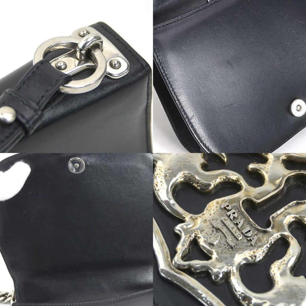 Prada Black Leather Metal Shoulder Bag (Pre-Owned)