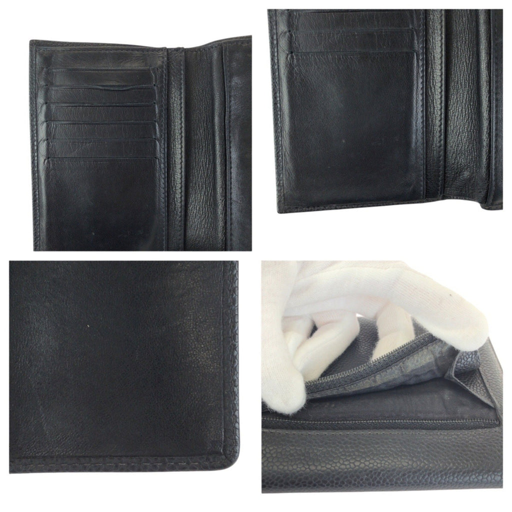 Chanel Black Grained Calfskin Wallet (Tri-Fold) (Pre-Owned)