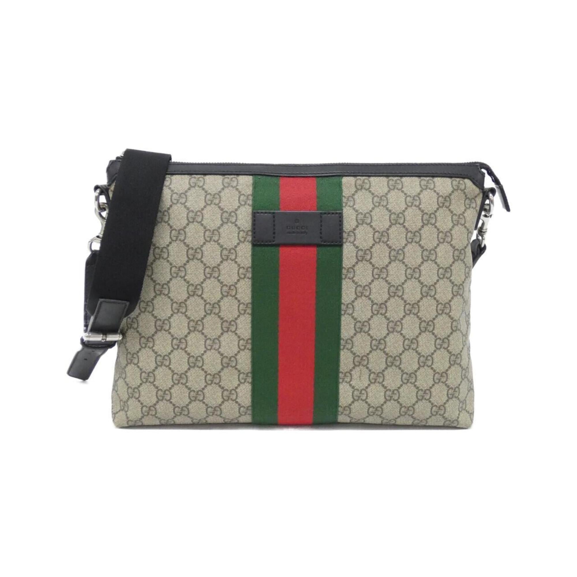 Gucci Beige Black Gg Supreme Shoulder Bag (Pre-Owned)