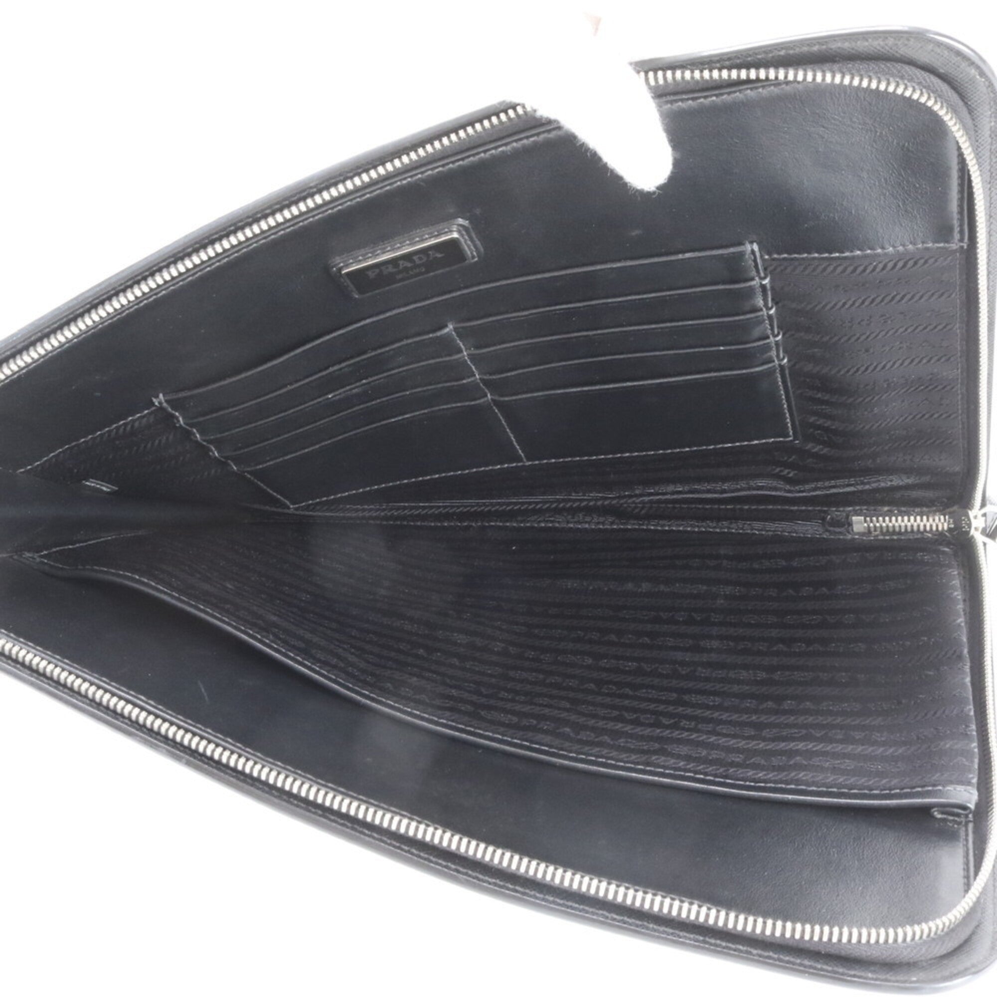 Prada Black Gray Leather Clutch Bag Pouch (Pre-Owned)