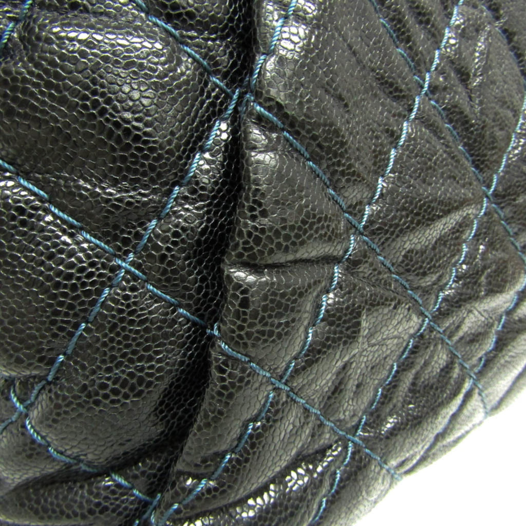 Chanel Matelasse Black Navy Grained Calfskin Tote Bag (Pre-Owned)