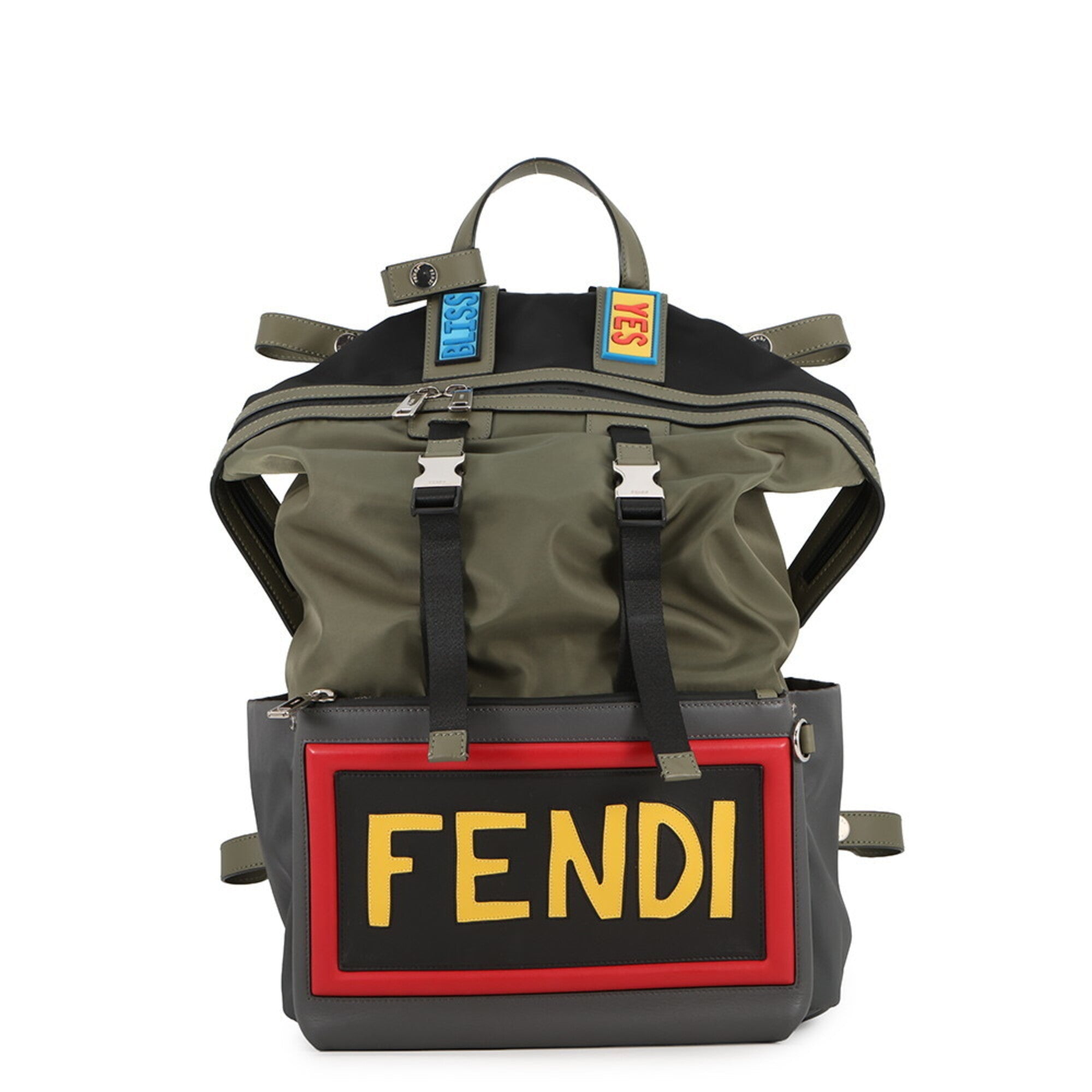 Fendi Khaki Multi-Color Nylon Leather Handbag (Pre-Owned)
