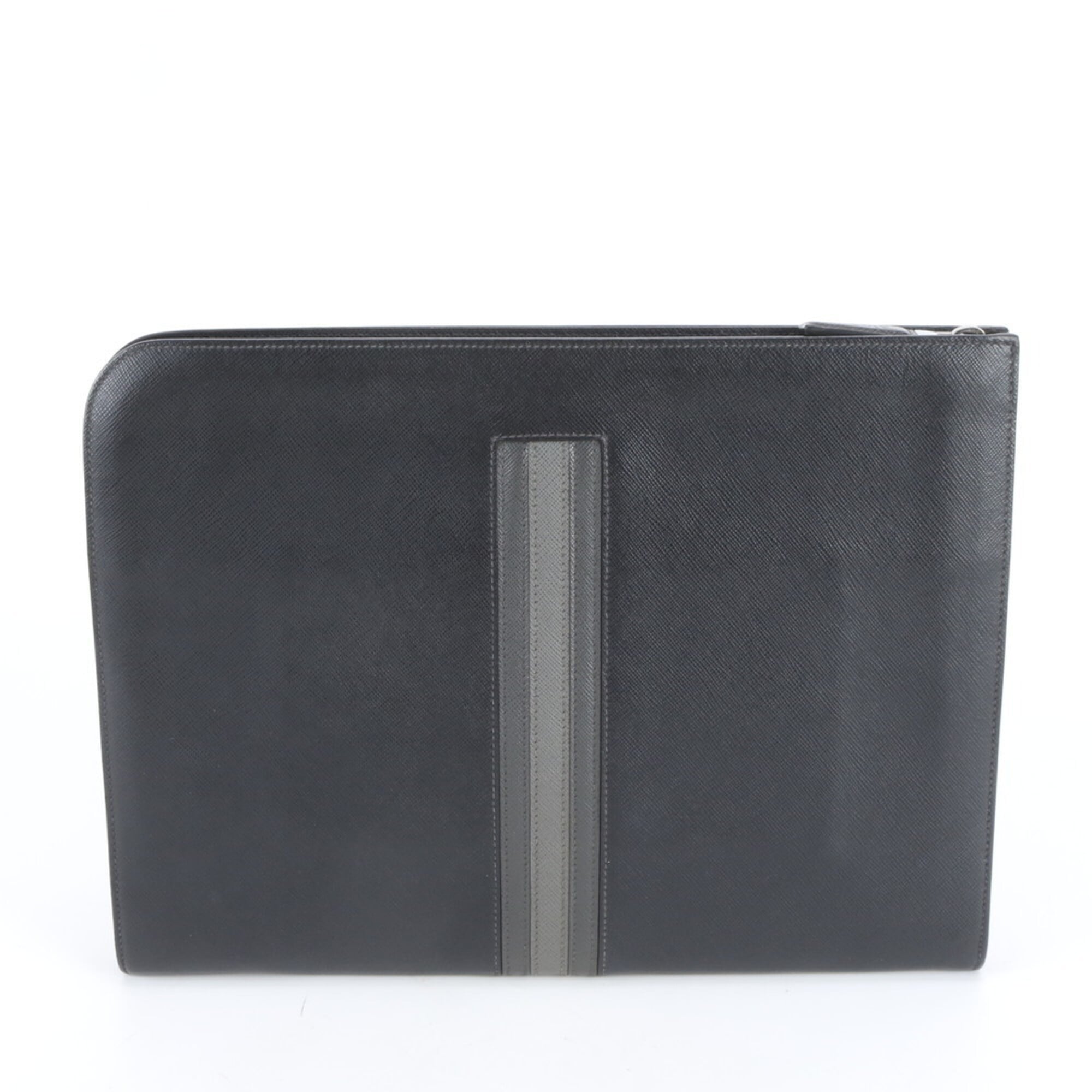 Prada Black Gray Leather Clutch Bag Pouch (Pre-Owned)