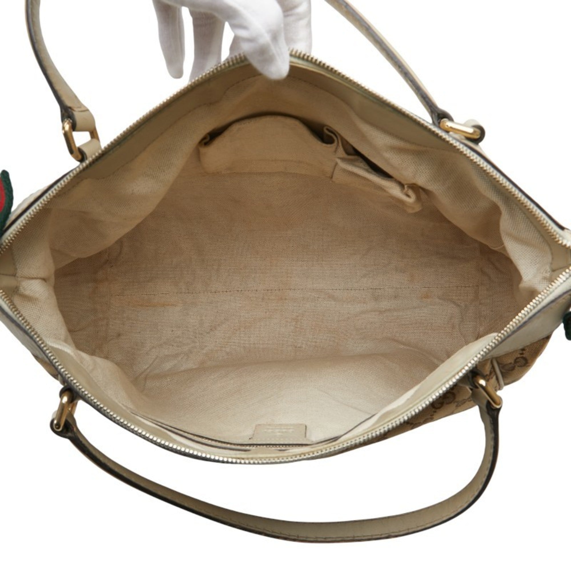 Gucci Gg Canvas Beige Gg Canvas Leather Shoulder Bag Tote Bag (Pre-Owned)