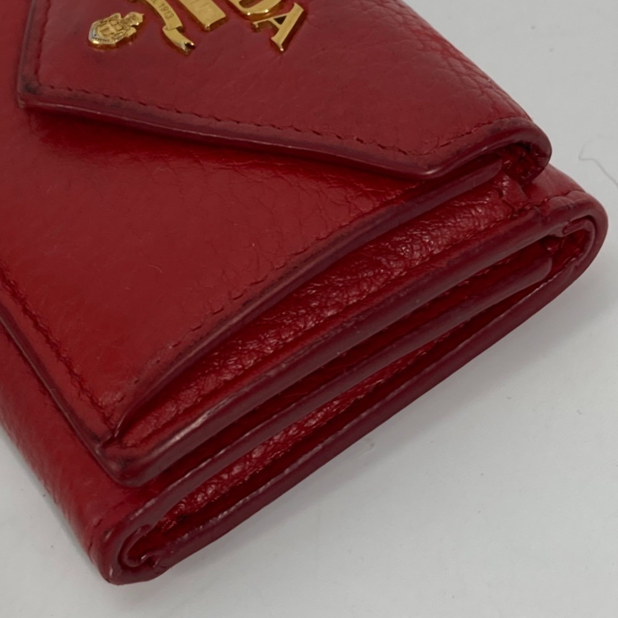 Prada Red Leather Wallet (Tri-Fold) (Pre-Owned)