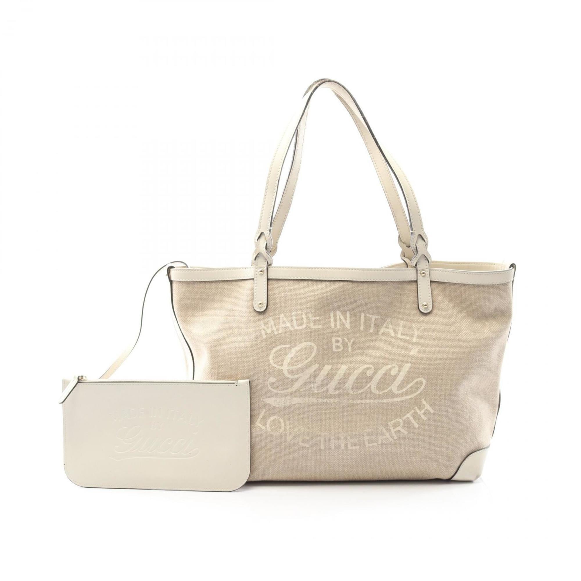Gucci Beige Canvas Leather Tote Bag (Pre-Owned)