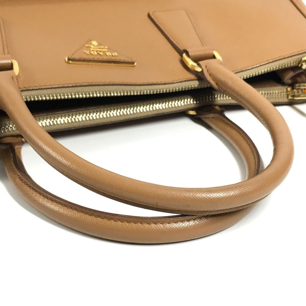 Prada Brown White Saffiano Handbag Tote Bag (Pre-Owned)