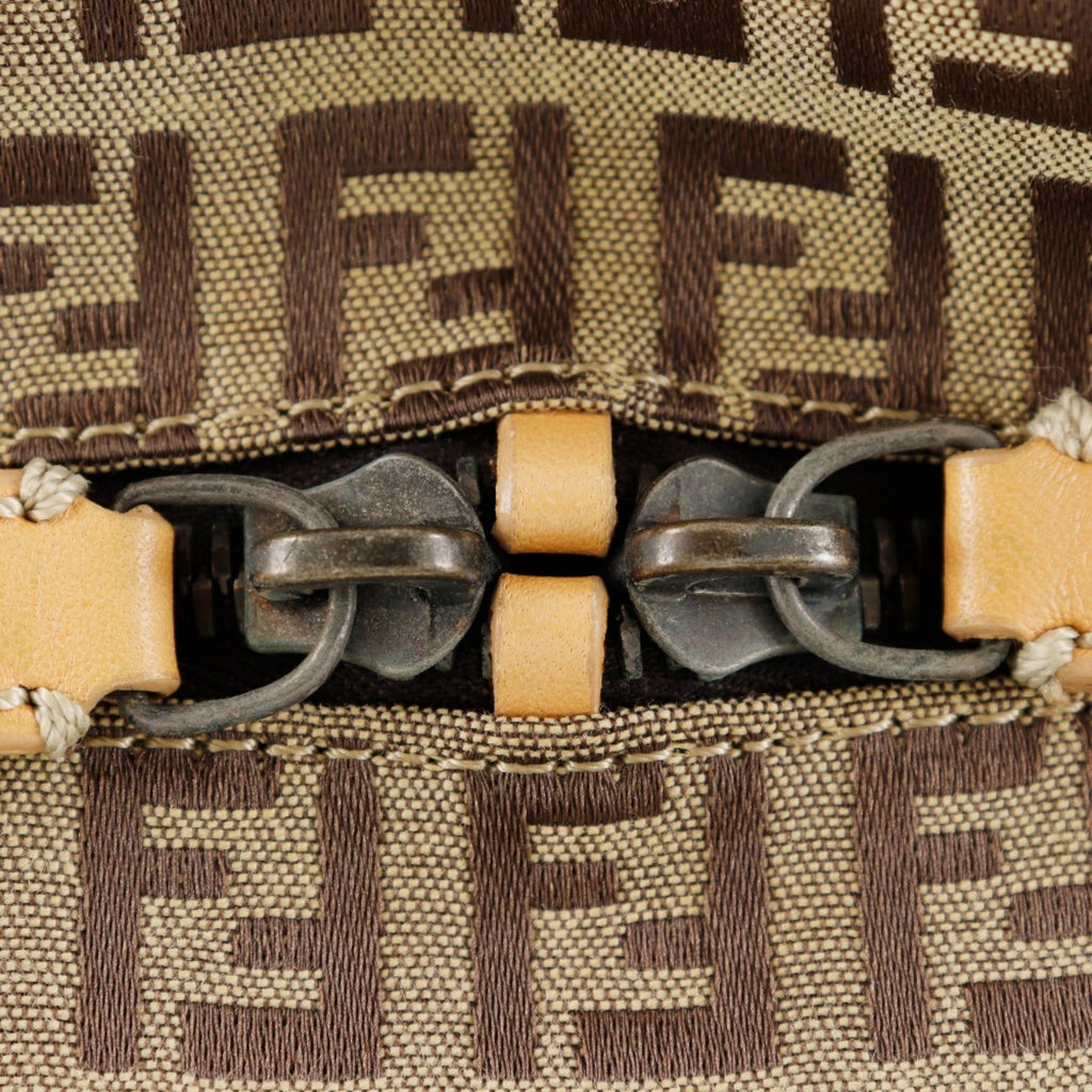 Fendi Brown Canvas Leather Boston Bag (Pre-Owned)