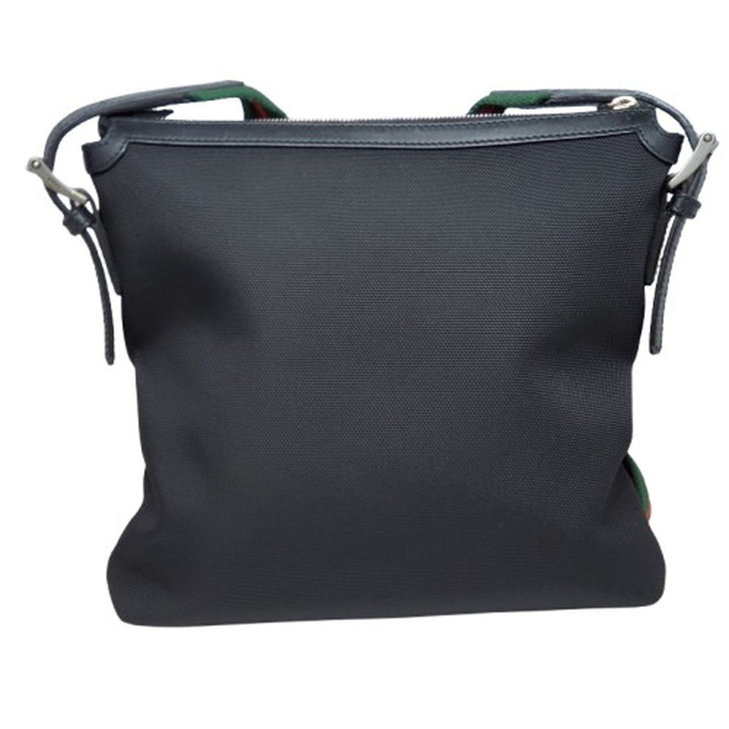 Gucci Sherry Line Black Canvas Leather Shoulder Bag (Pre-Owned)