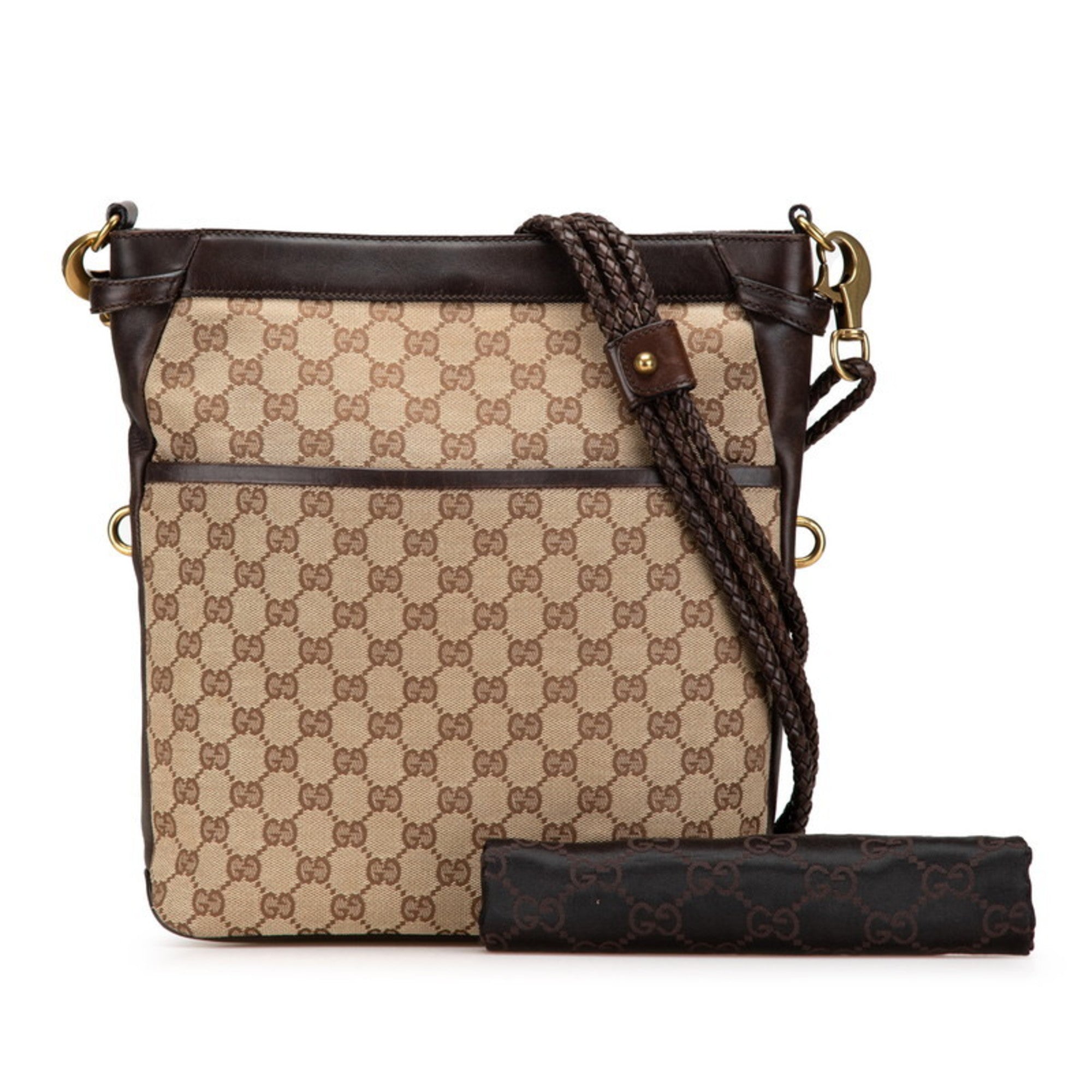 Gucci Beige Brown Canvas Leather Shoulder Bag (Pre-Owned)
