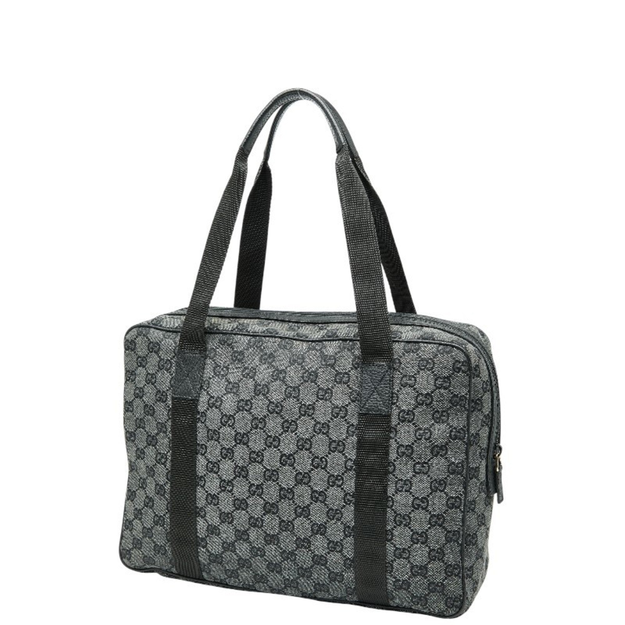 Gucci Black Gray Canvas Leather Handbag (Pre-Owned)