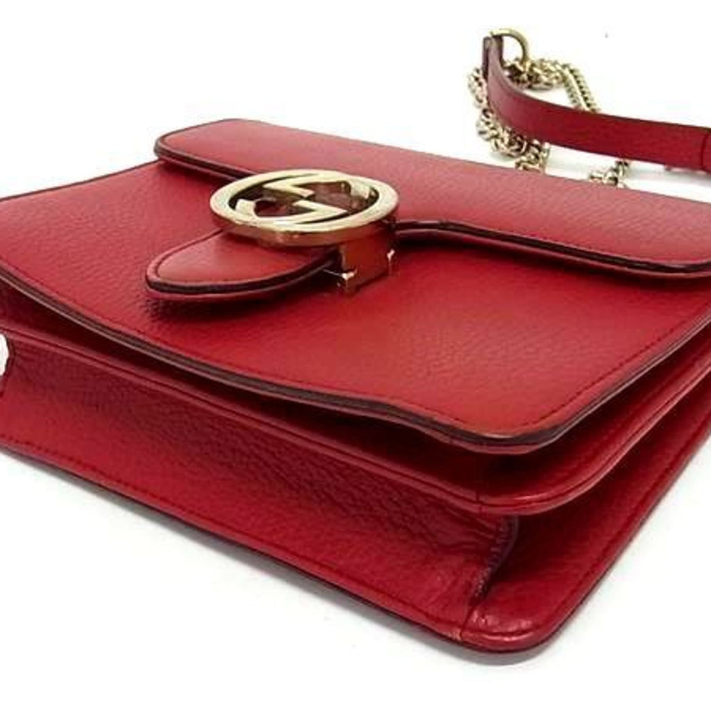 Gucci Red Color Leather Shoulder Bag (Pre-Owned)
