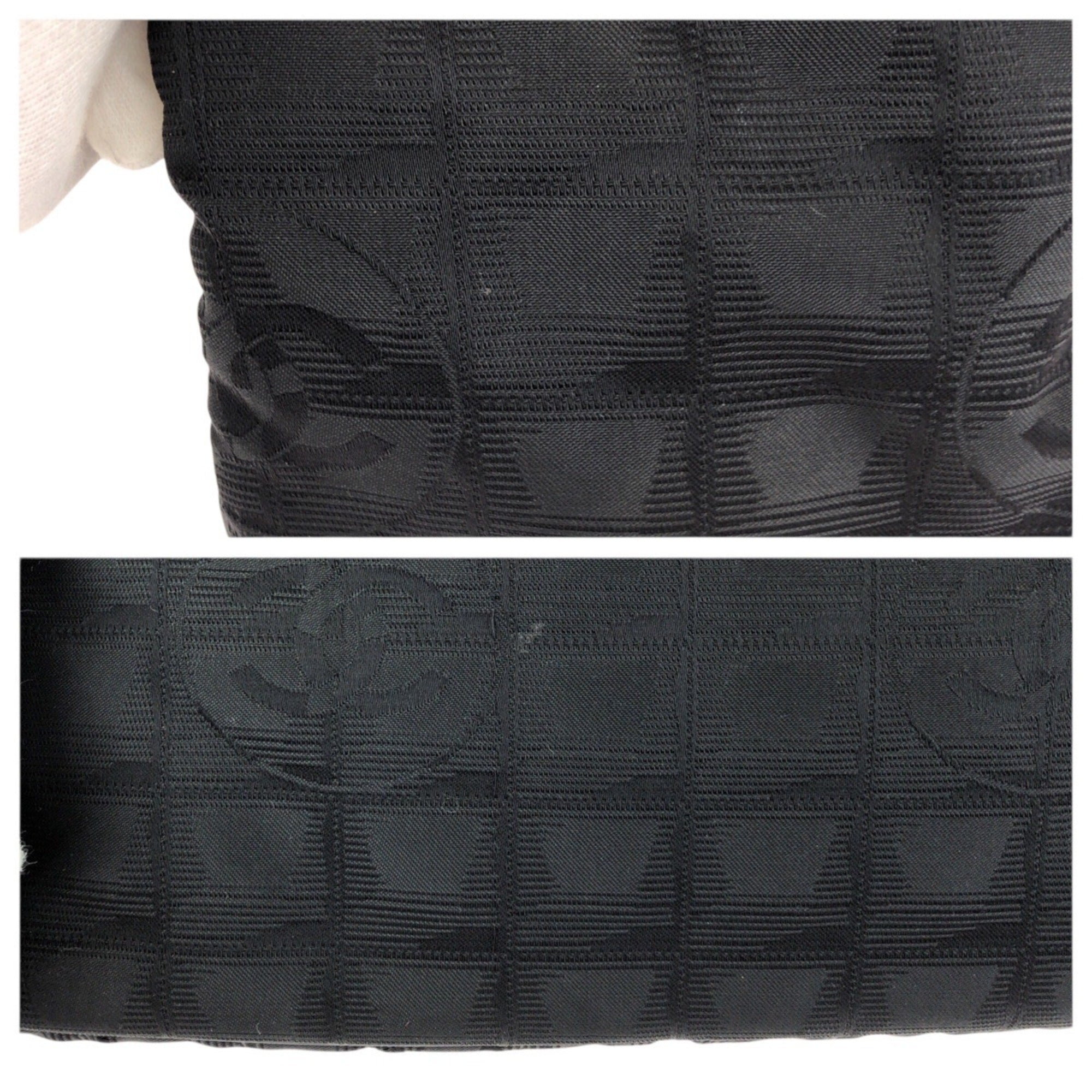 Chanel Black Nylon Leather Shoulder Bag Tote Bag (Pre-Owned)