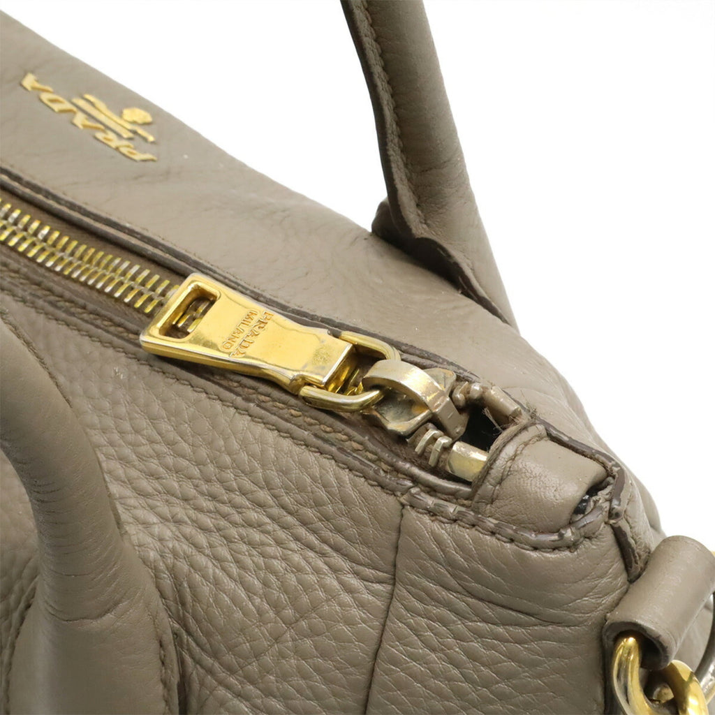 Prada Grayish Leather Shoulder Bag Tote Bag (Pre-Owned)