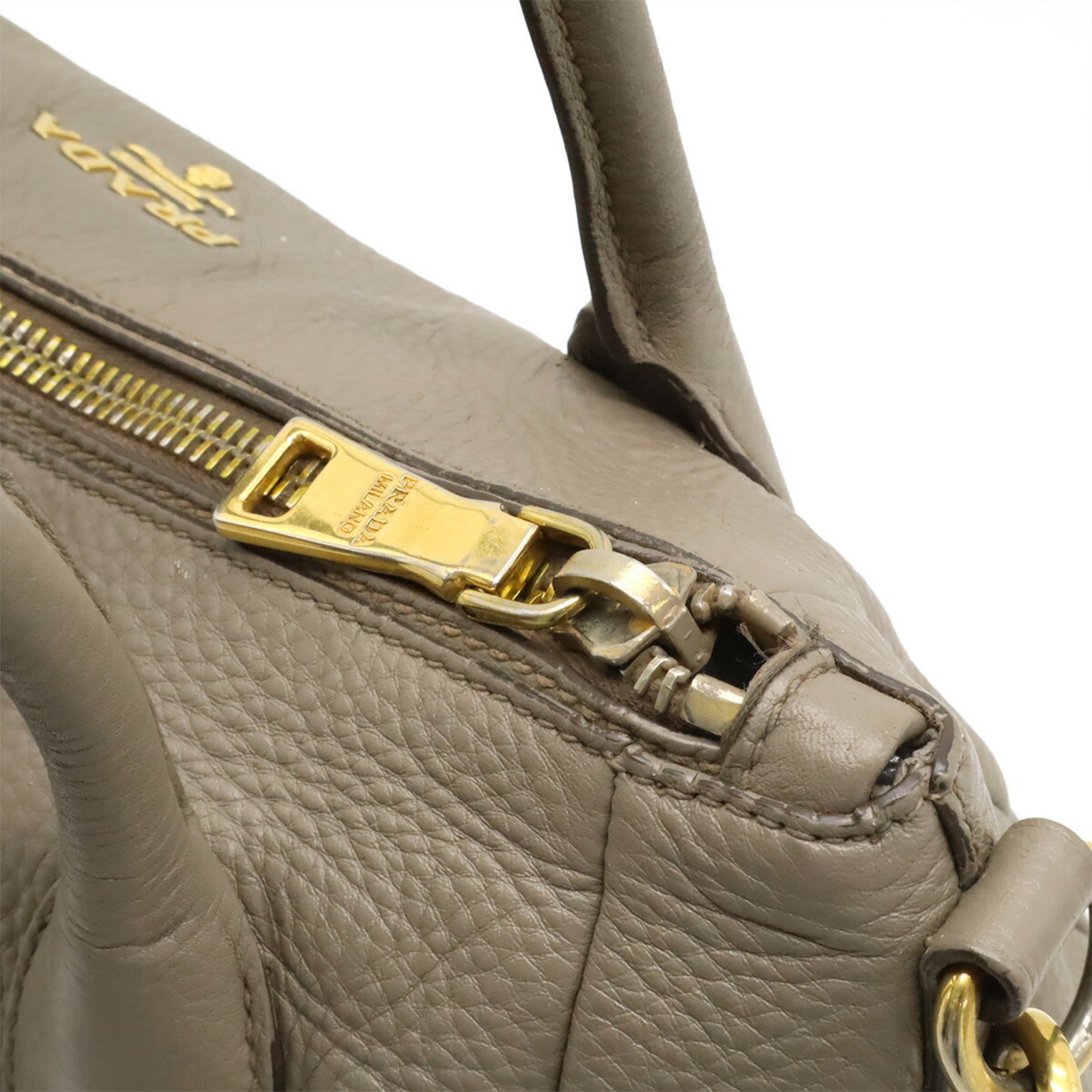 Prada Grayish Leather Shoulder Bag Tote Bag (Pre-Owned)