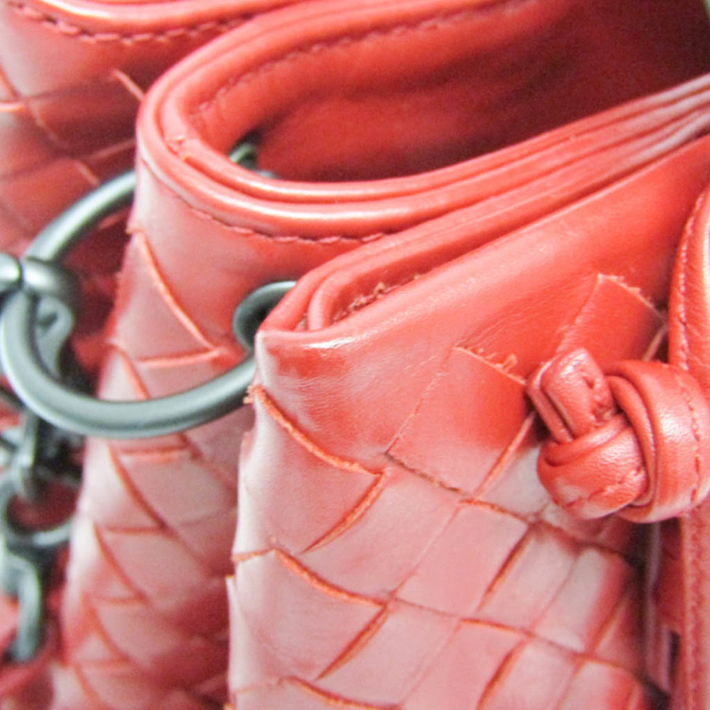 Bottega Veneta Roma Bag Intrecciato Nappa Red Leather Shoulder Bag Bag (Pre-Owned)