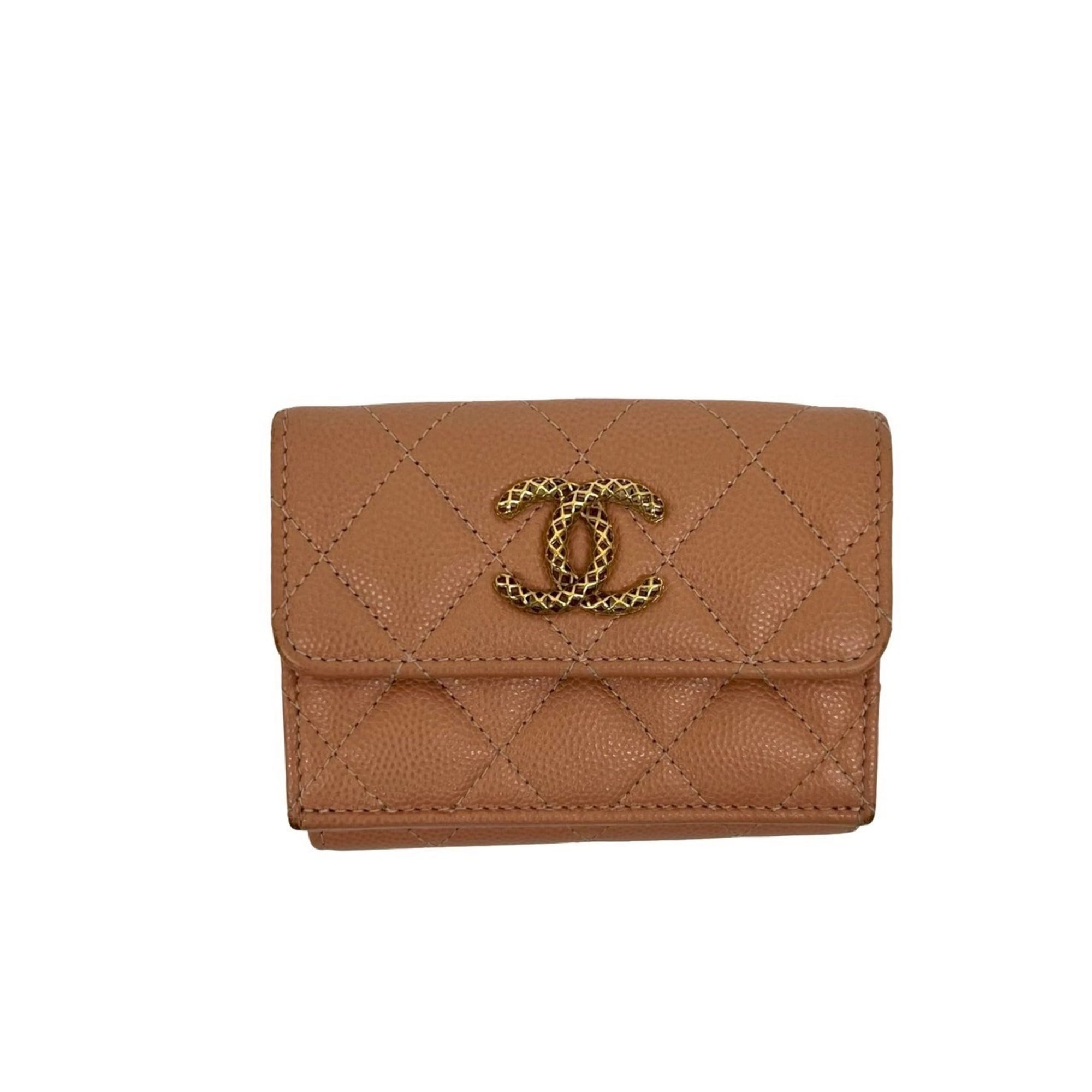 Chanel Beige Pink Grained Calfskin Wallet (Tri-Fold) (Pre-Owned)
