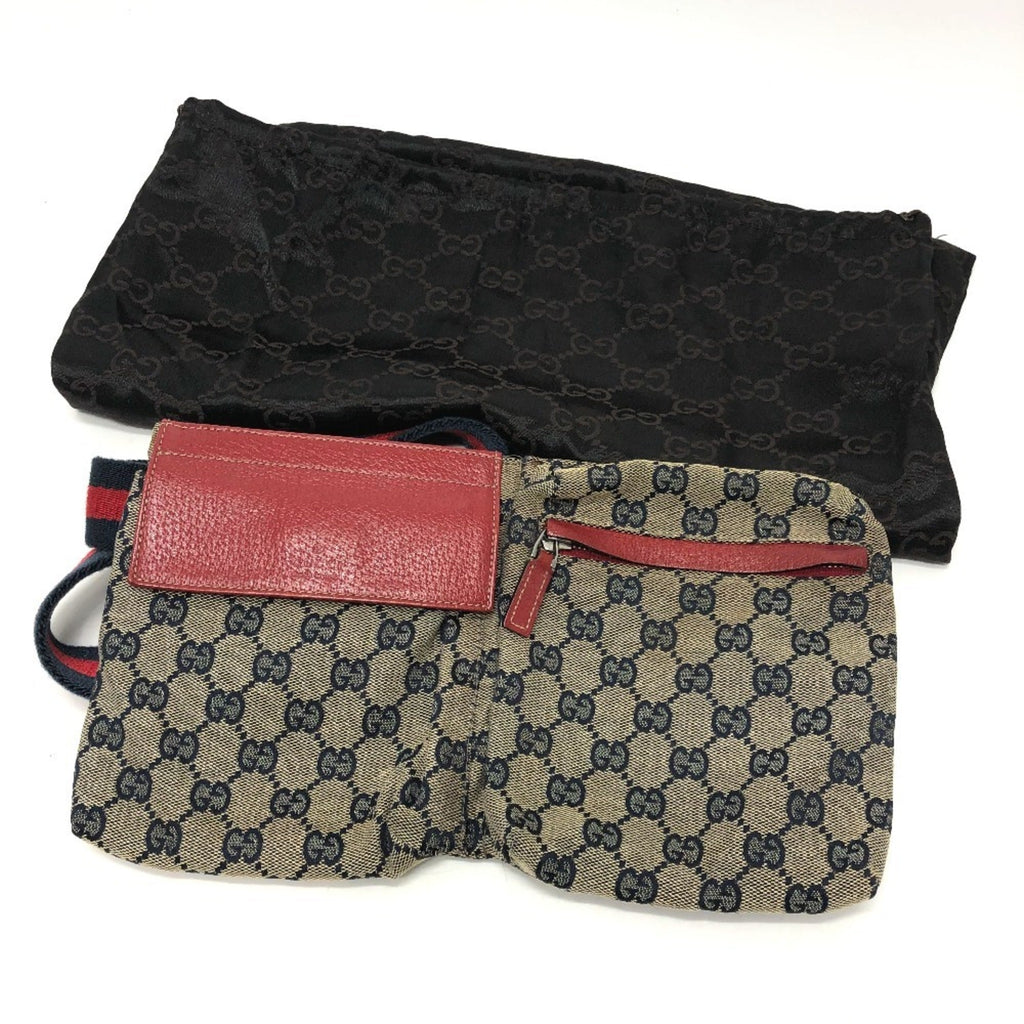 Gucci Red Color Gg Canvas Leather Fanny Pack Sling Bag (Pre-Owned)