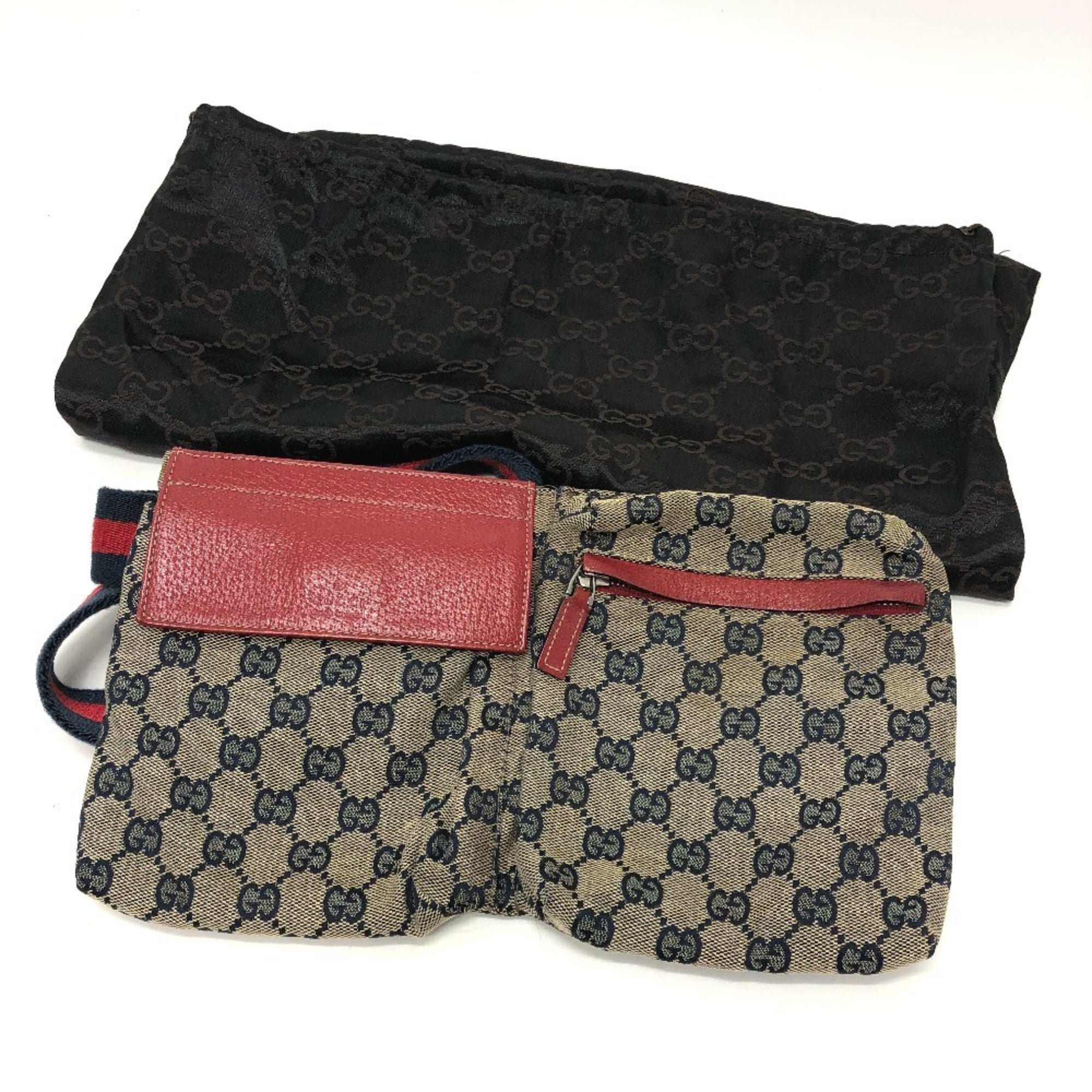 Gucci Red Color Gg Canvas Leather Fanny Pack Sling Bag (Pre-Owned)
