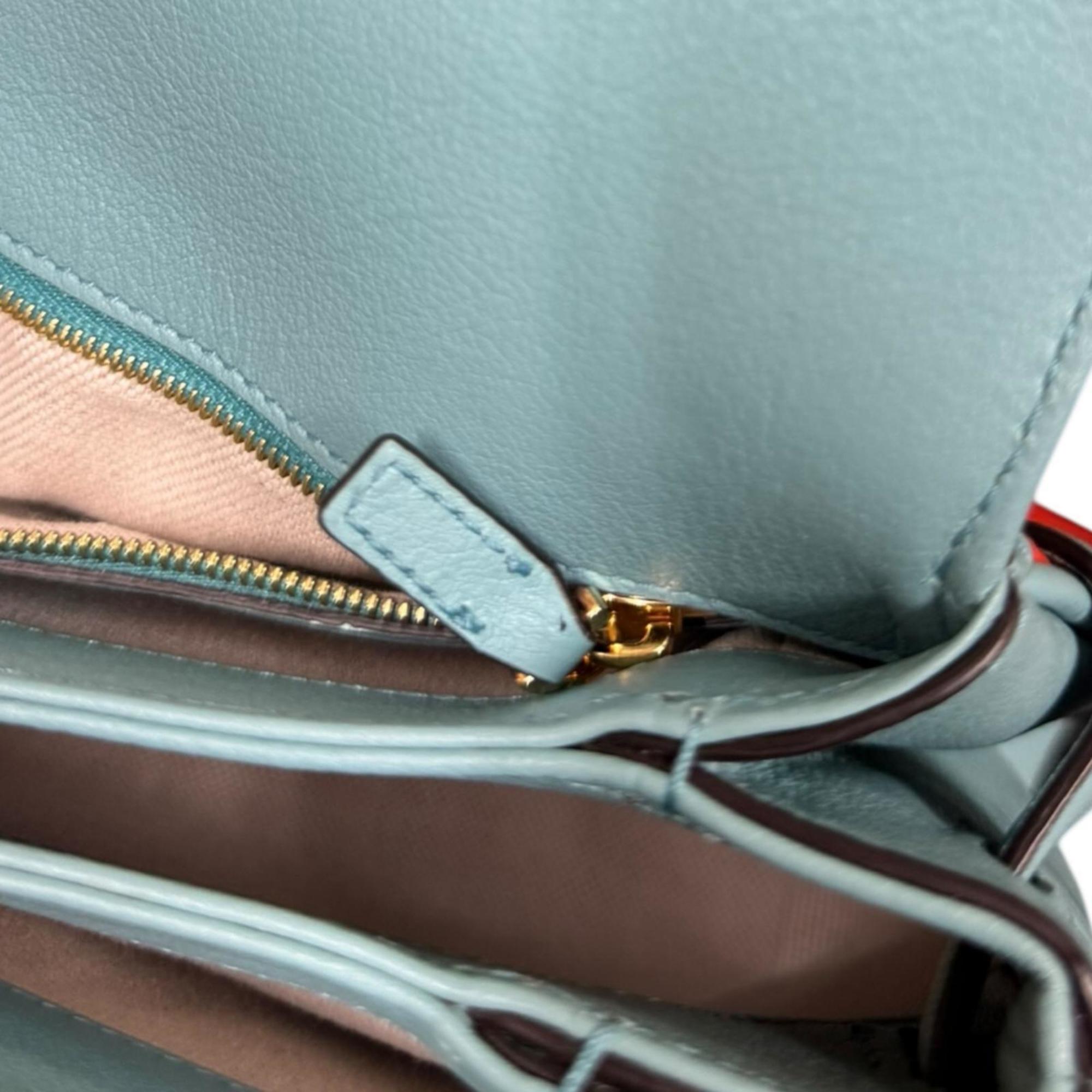 Gucci Light Blue Orange Leather Shoulder Bag (Pre-Owned)